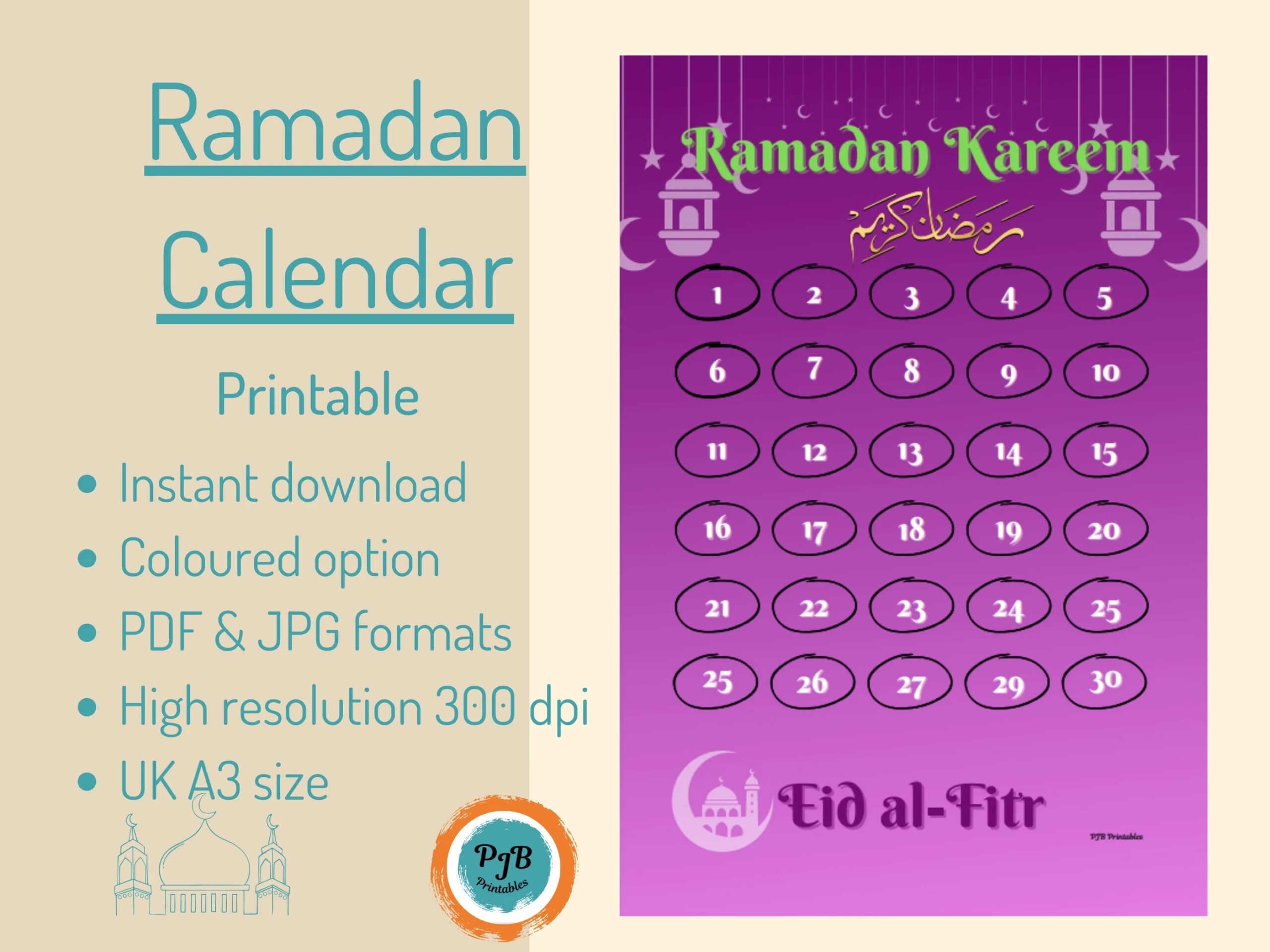 Ramadan Calendar Countdown Advent Calendar A3 Calendar Ramadan Kareem Ramadan Printable Wall Calendar Islamic Calendar Muslim Calendar Gift Etsy