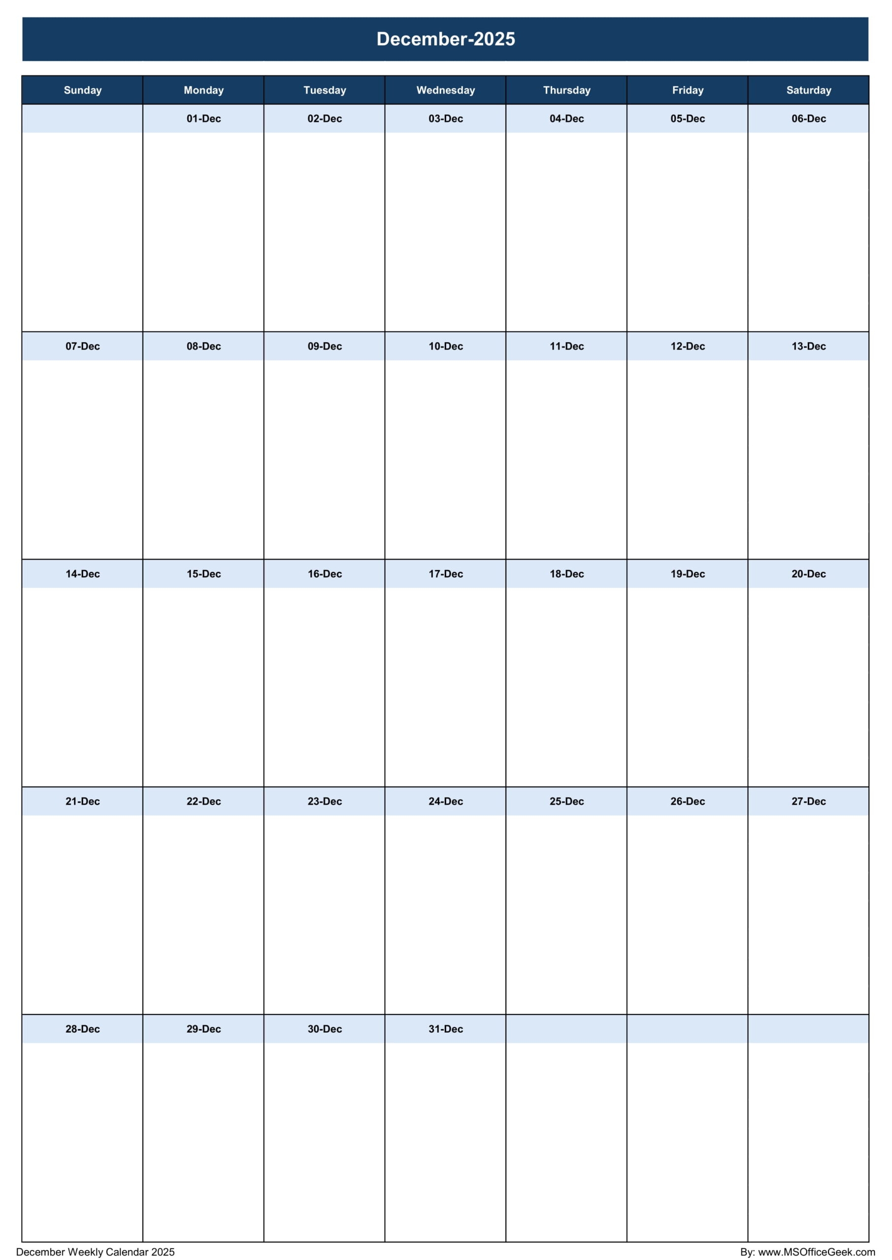 Calendar December 2025 Weekly Printable Free Free Printables Calendar December 2025 Weekly Printable Free Free Printables
