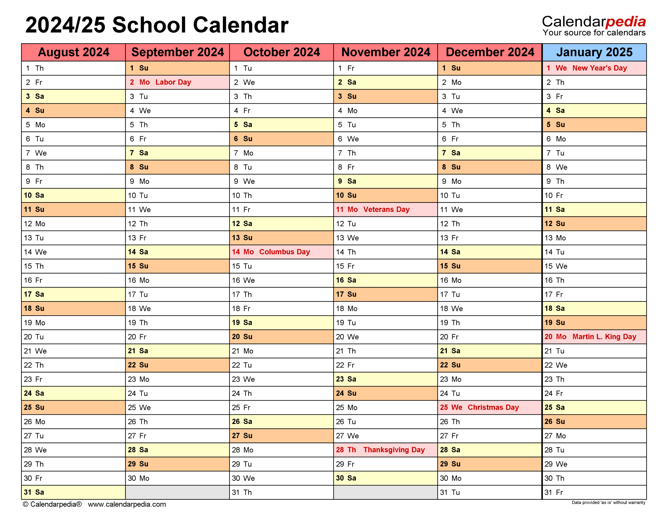Free Printable Yearly Academic Calendar
