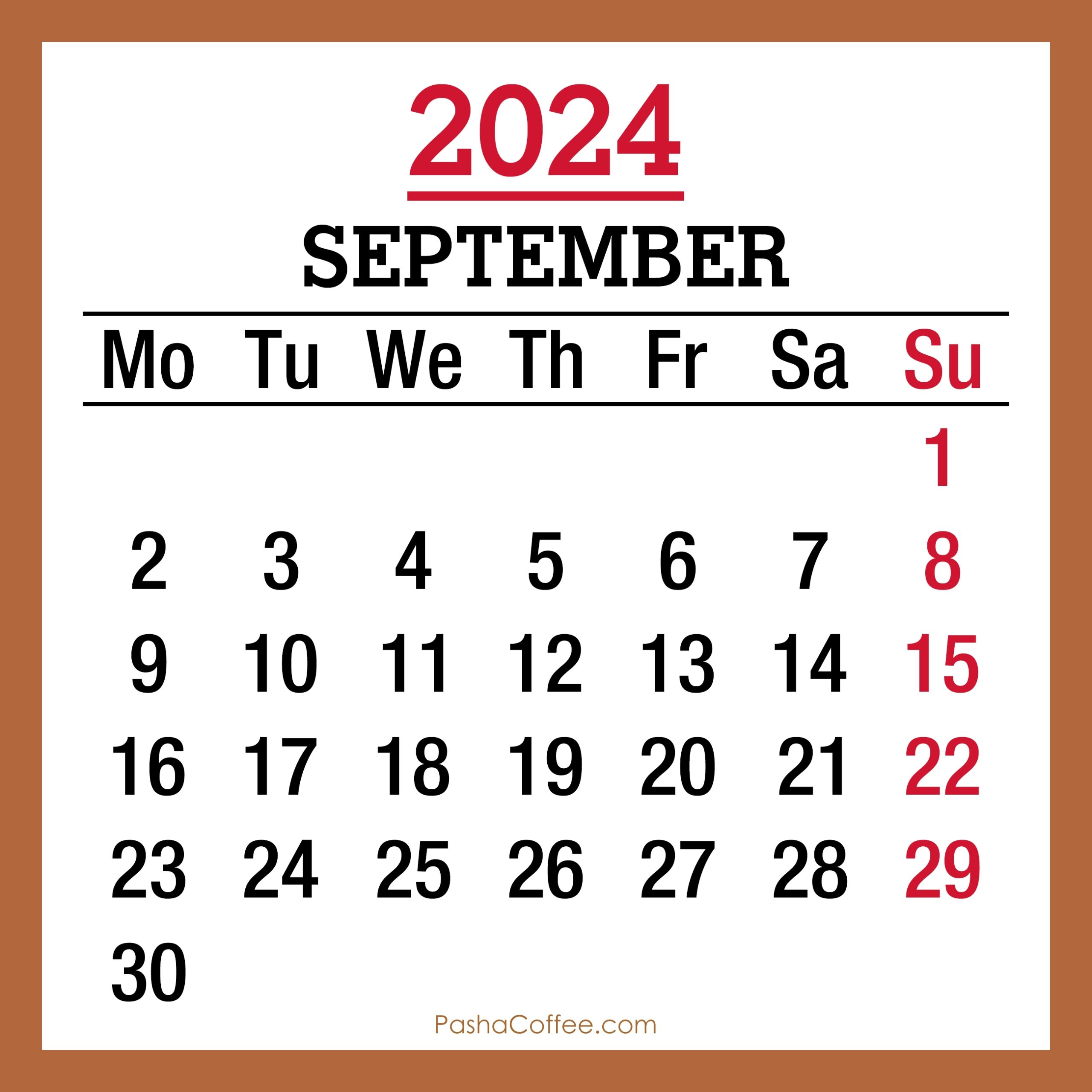 September 2024 Monthly Calendar Printable Free Beige Monday Start PashaCoffee
