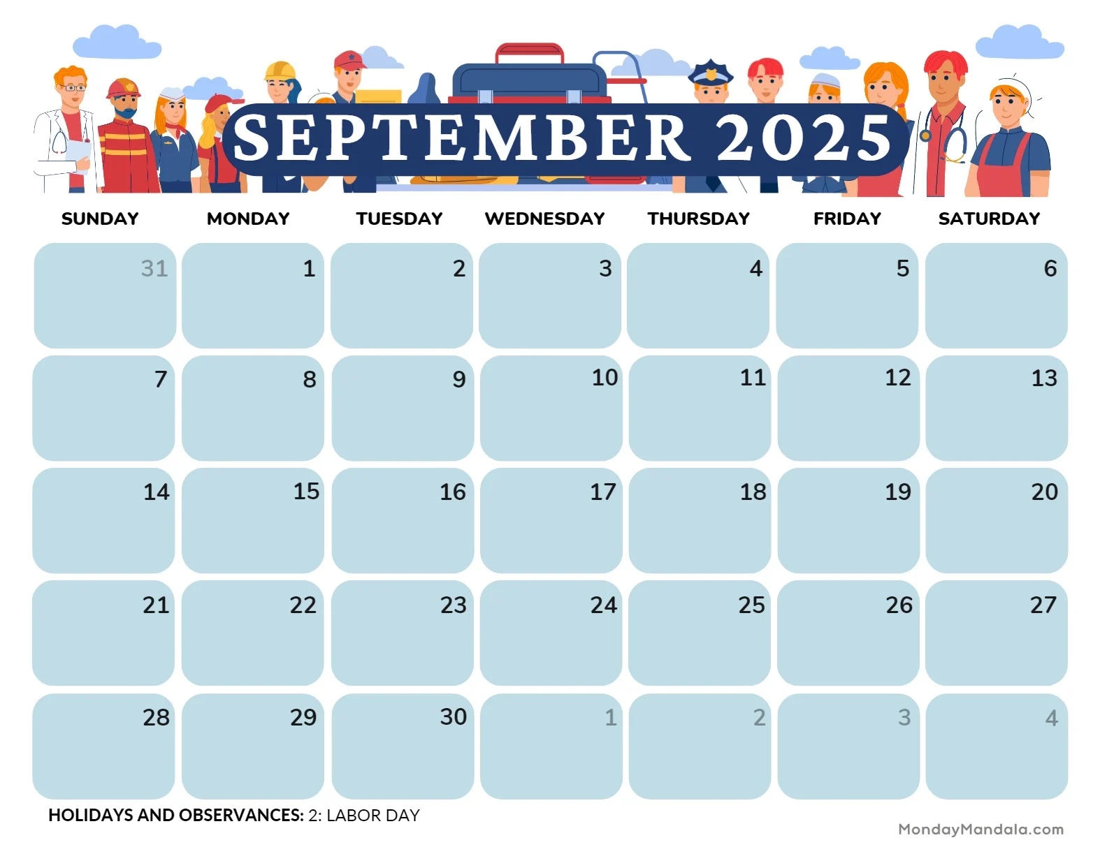 Printable Free Calendar September 2025