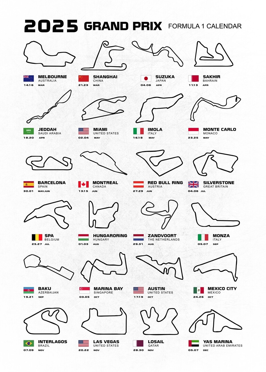 T shirt Formula 1 Season Calendar 2025 Tips For Original Gifts Europosters T shirt Formula 1 Season Calendar 2025 Tips For Original Gifts Europosters