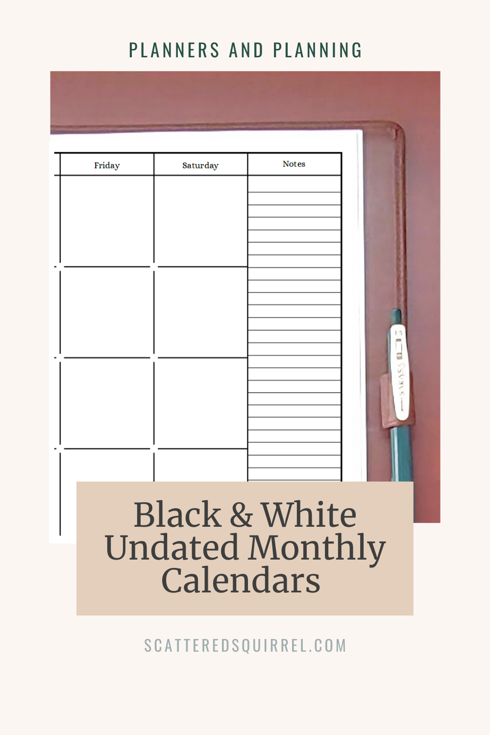 Undated Black And White Calendars Featuring Two Pages Per Month Undated Black And White Calendars Featuring Two Pages Per Month