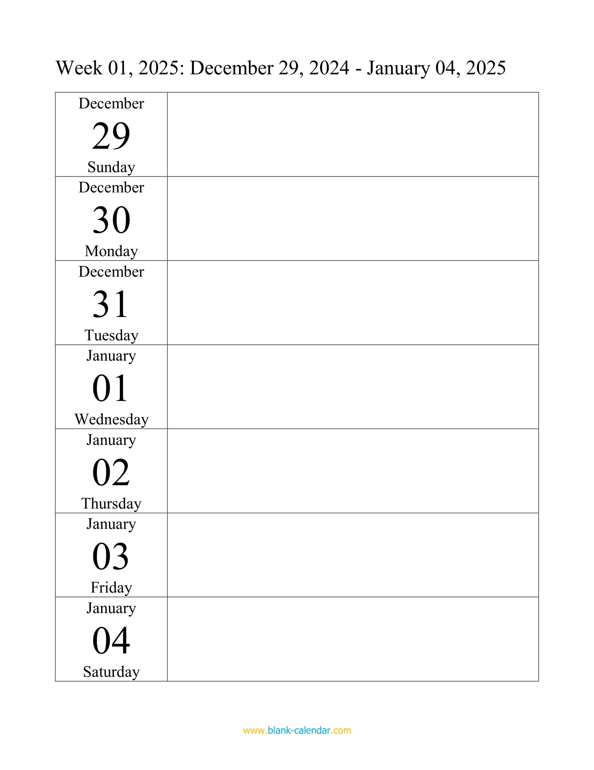 Weekly Calendar 2025 WORD EXCEL PDF Weekly Calendar 2025 WORD EXCEL PDF