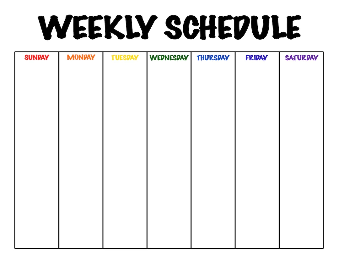 Weekly Schedule Sunday Saturday PRINTABLE Homeschool Weekly Planner Weekly Planner Etsy
