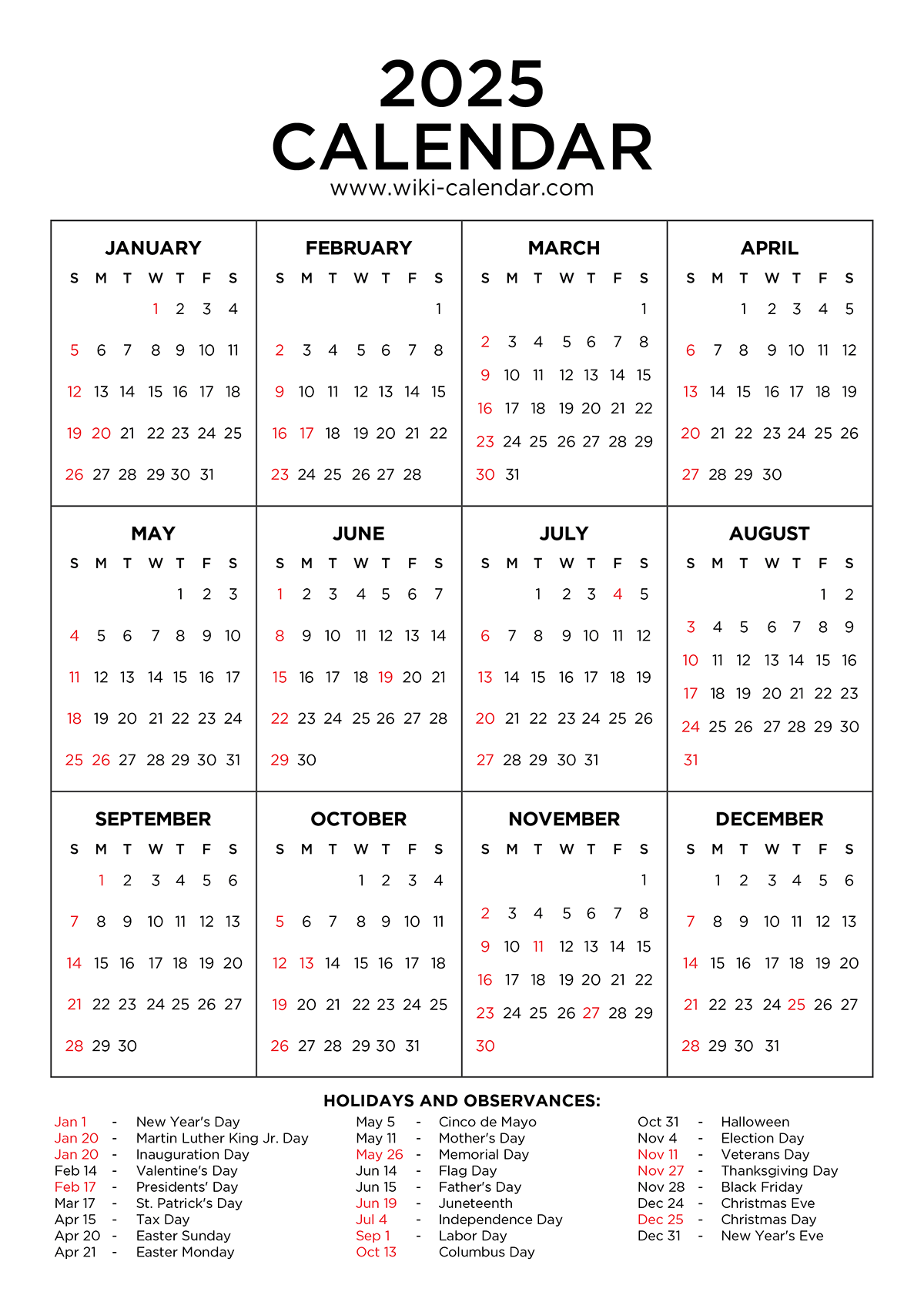 Calendar Printables 2025