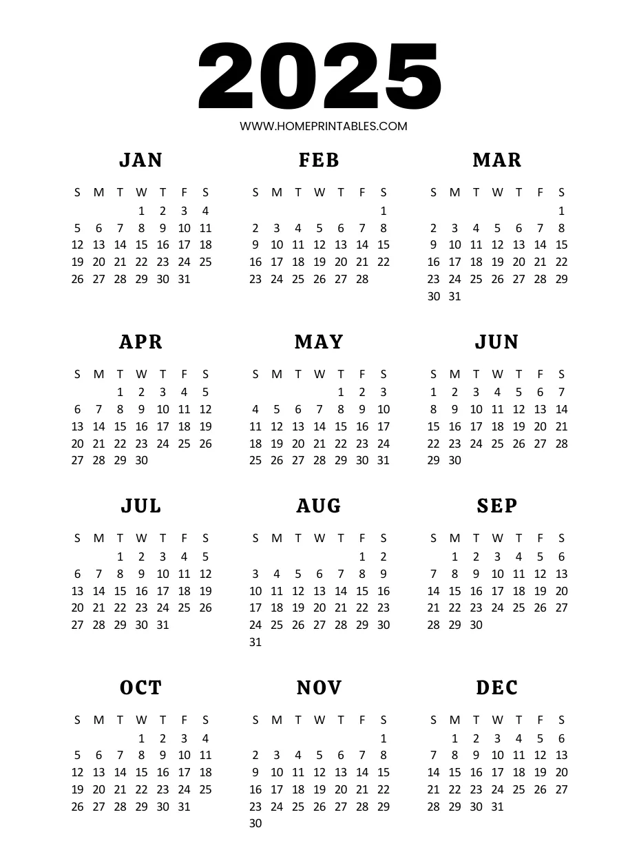 Printable Calendar 2025 Yearly