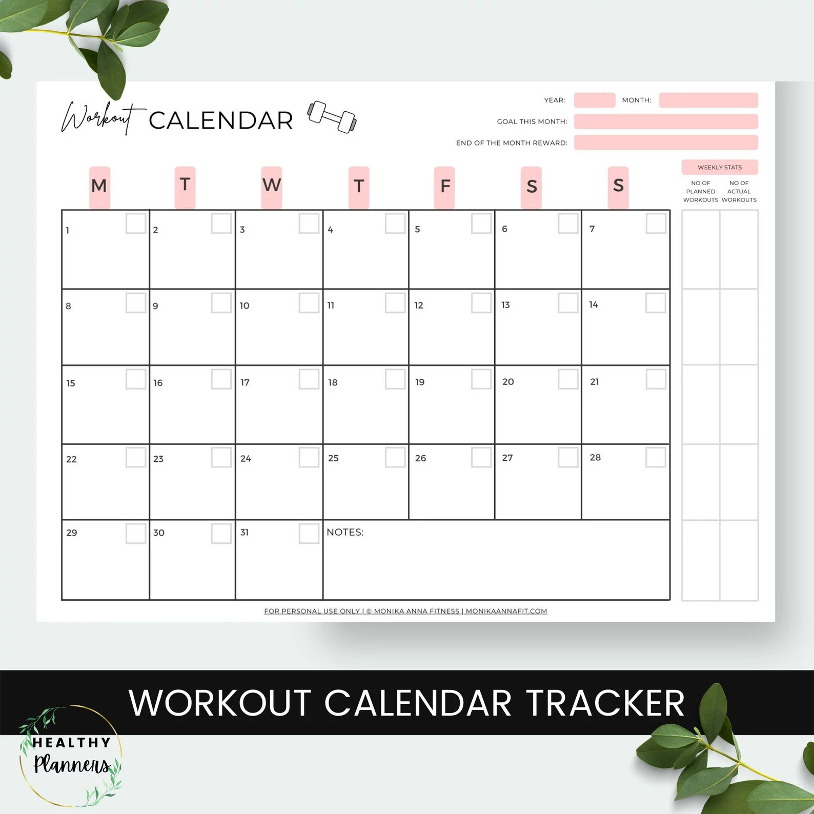 Workout Calendar Printable