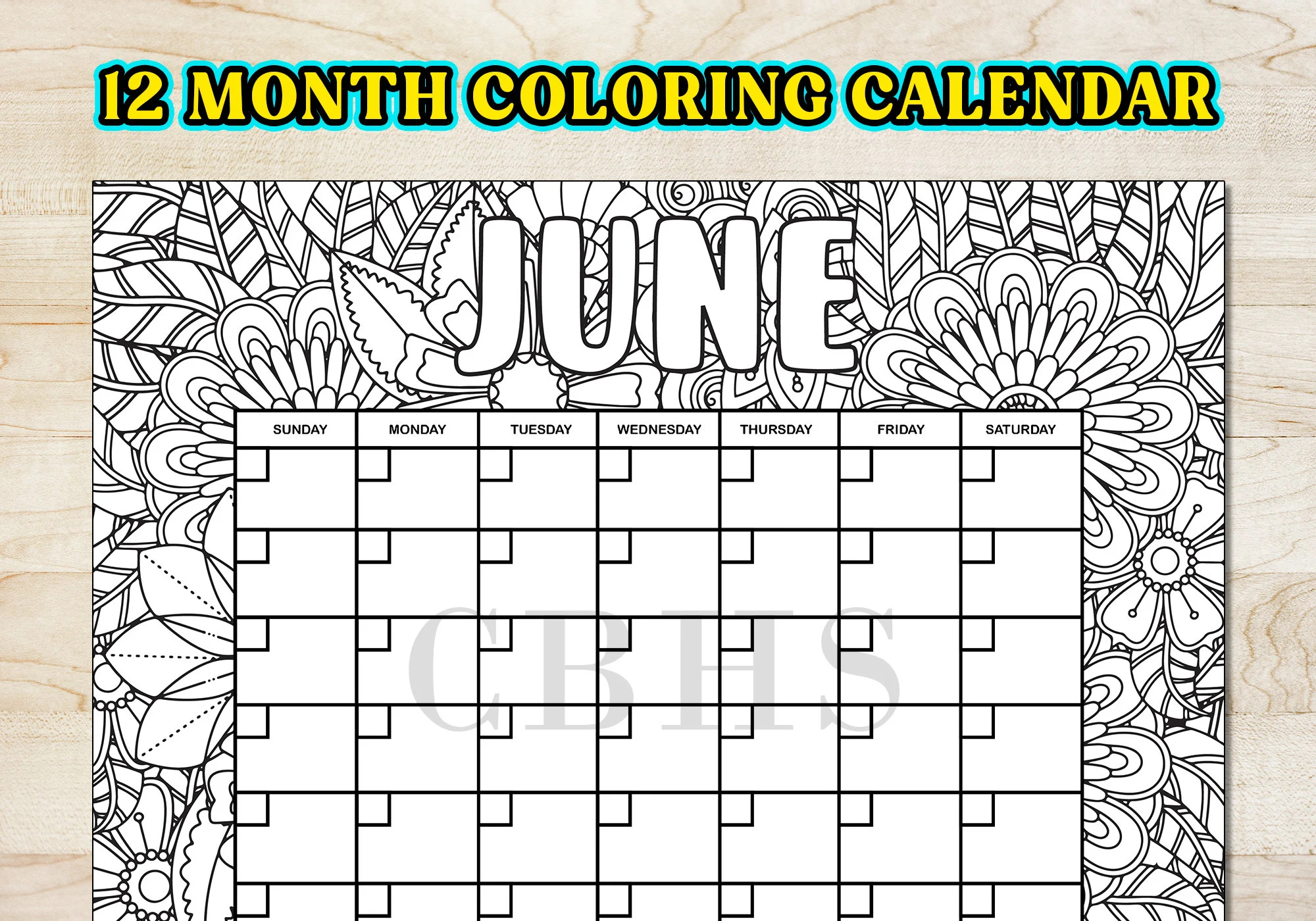 12 Month Adult Coloring Calendar Floral Pattern Printable Adult Coloring Pages Yearly Calendar 2023 Blank Calendar Downloadable PDF Etsy