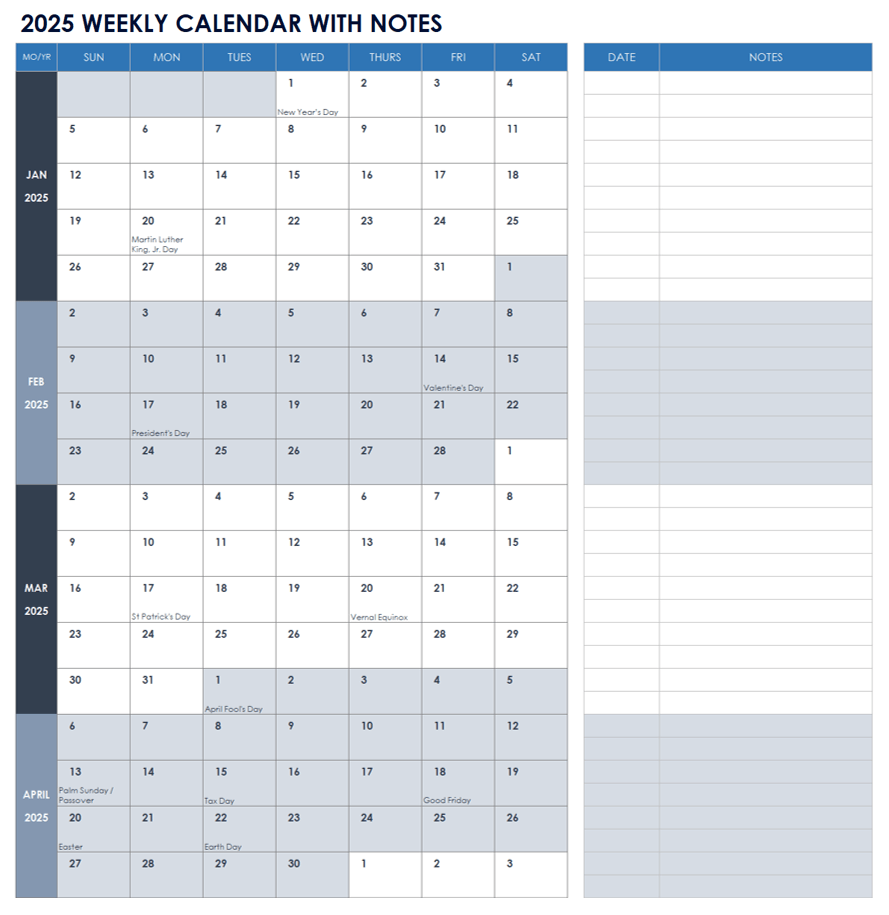 One Week Calendar Printable