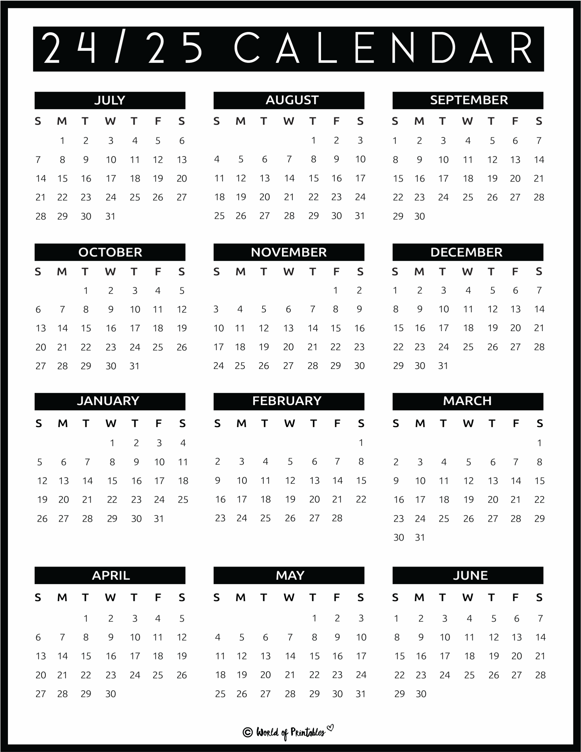 2024 2025 Calendar Free Printables World Of Printables 2024 2025 Calendar Free Printables World Of Printables