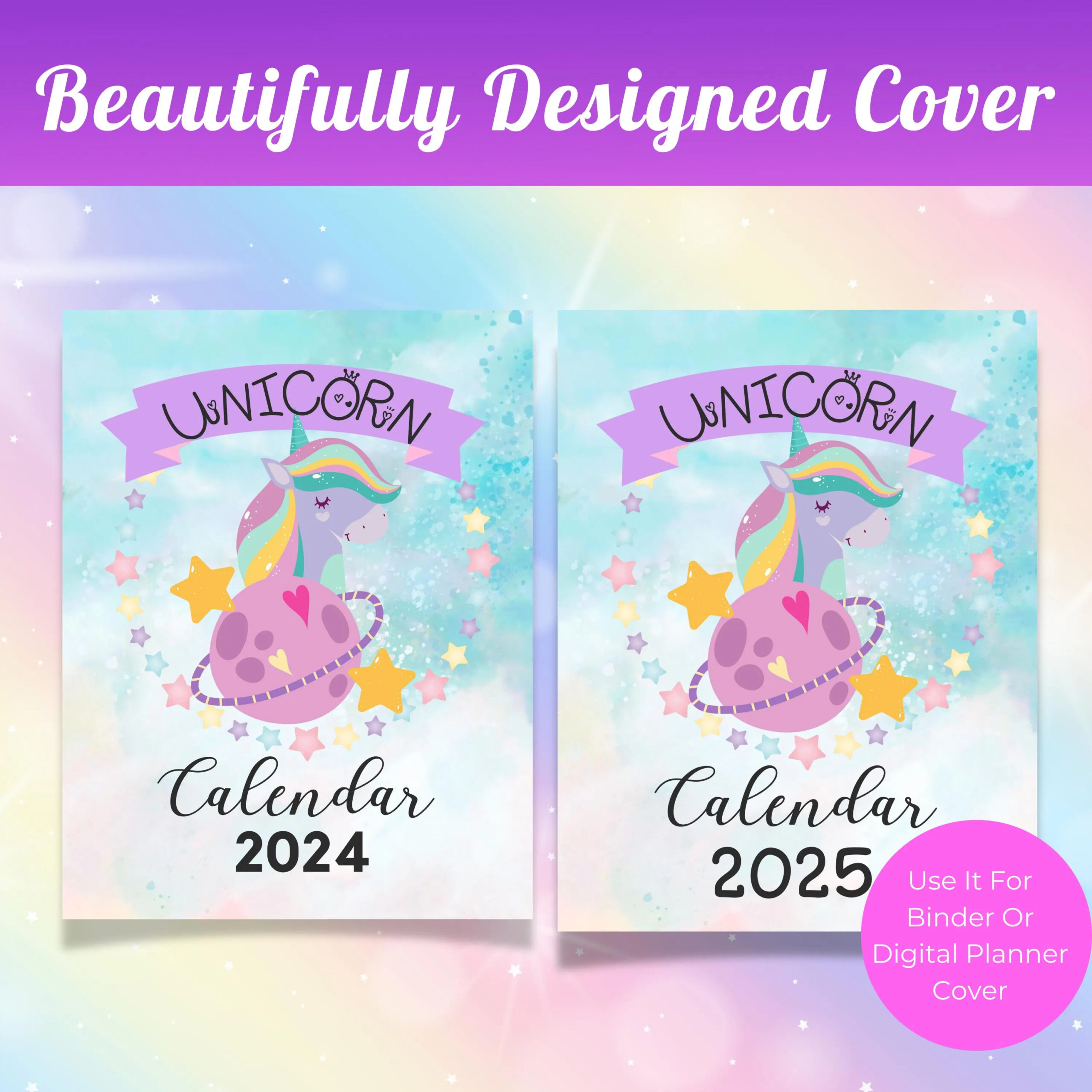 2024 2025 Unicorn Calendar Printable Unicorn Clipart 2025 Calendar PDF 2024 Wall Calendar Portrait Desk Calendar Planner Digital Calendar Etsy