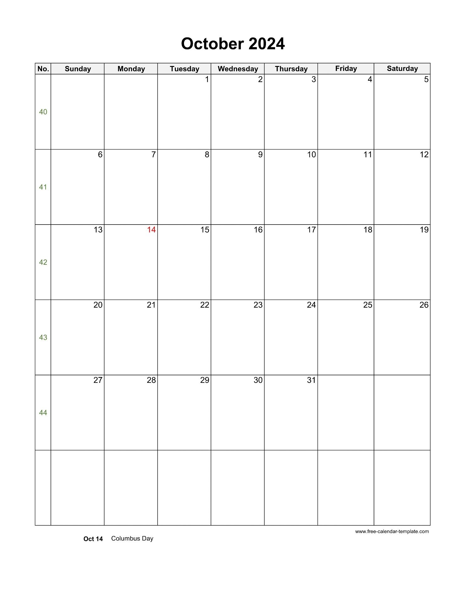 Vertical Page Calendar Printable
