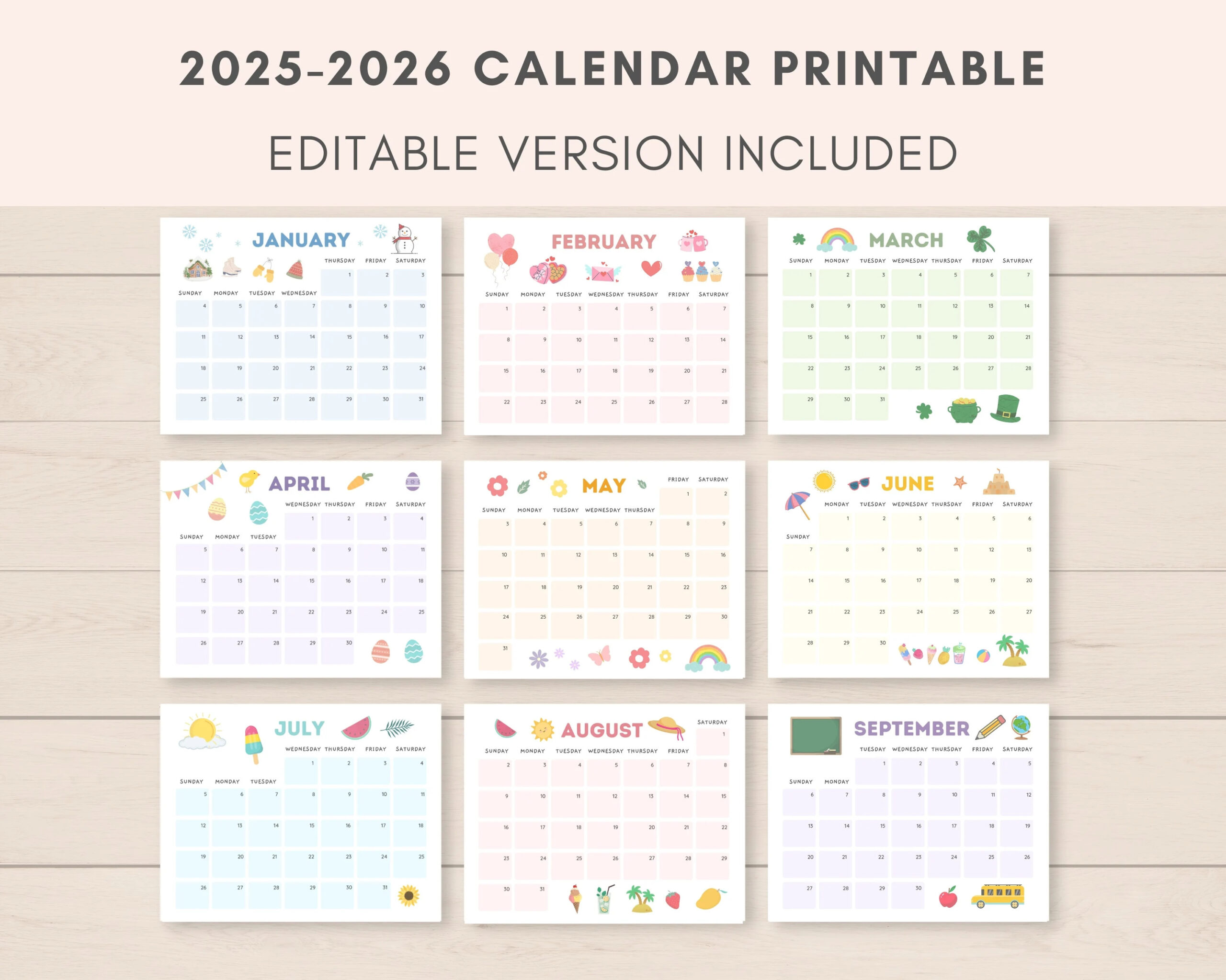 2025 2026 Calendar Printable Cute Monthly Planner editable PDF Etsy