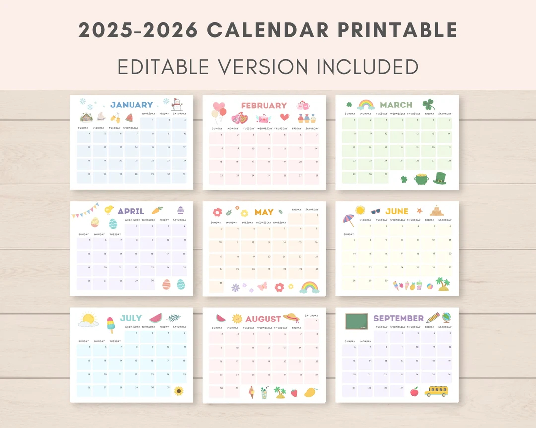 2025 2026 Calendar Printable Cute Monthly Planner editable PDF Etsy