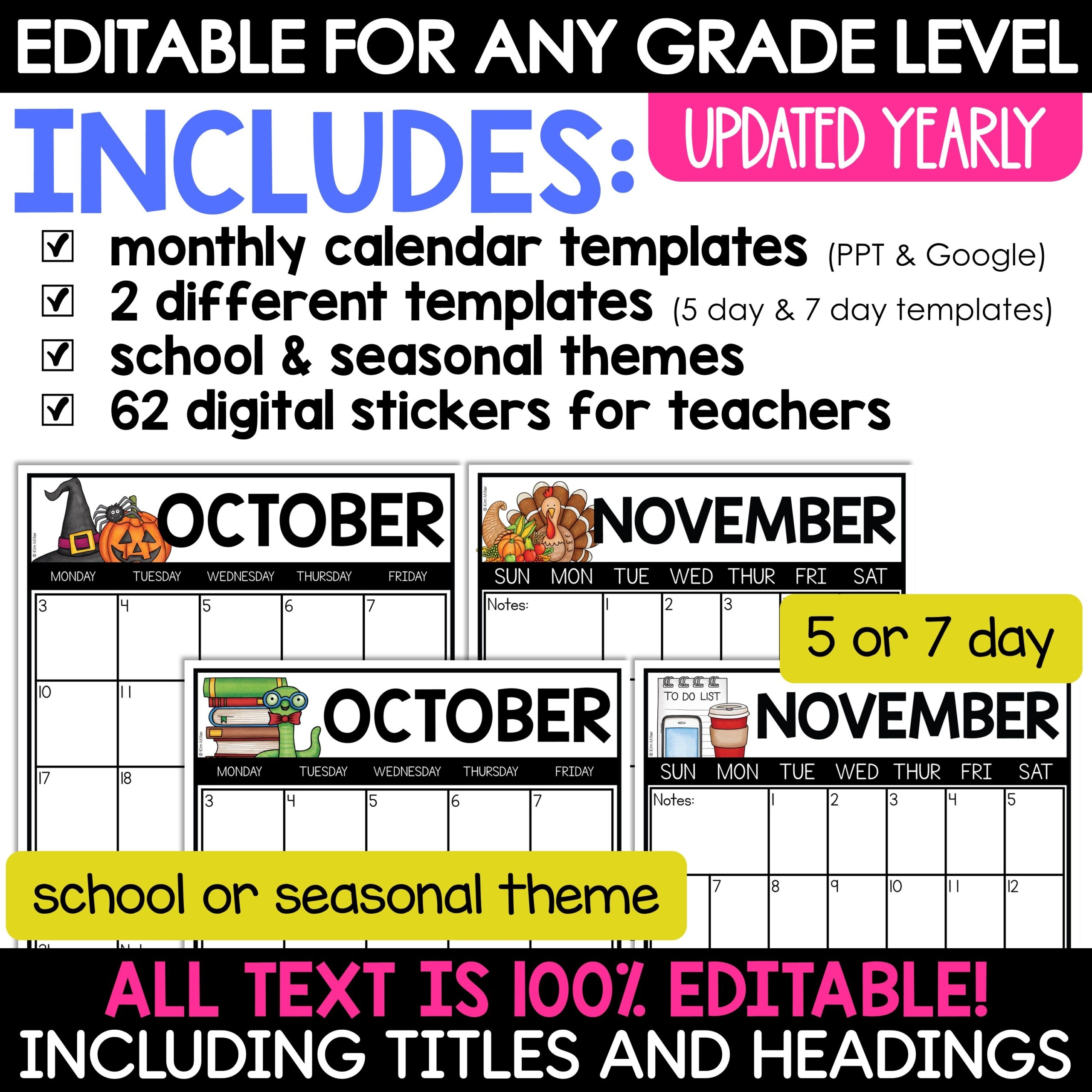 2025 2026 Editable Monthly Calendar Templates Digital Planner Stickers With Free Updates A Love Of Teaching Kim Miller