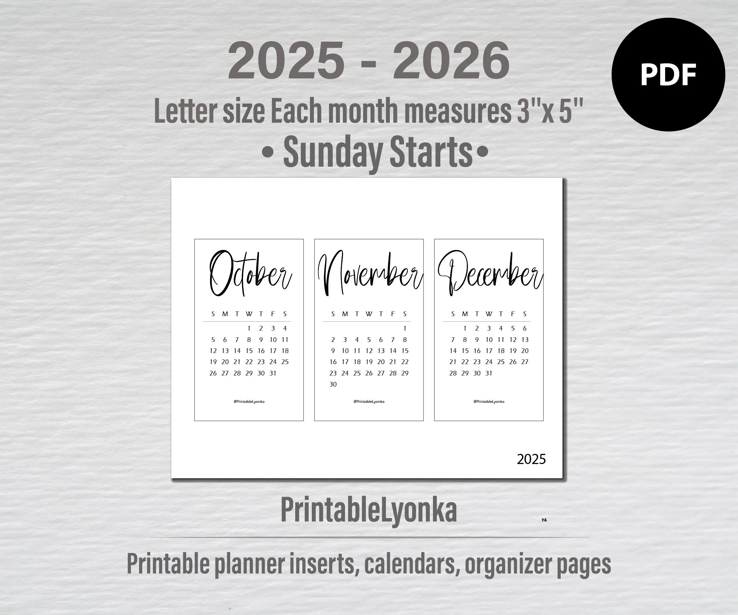 Monthly Calendar Printable 2025-2026 Free