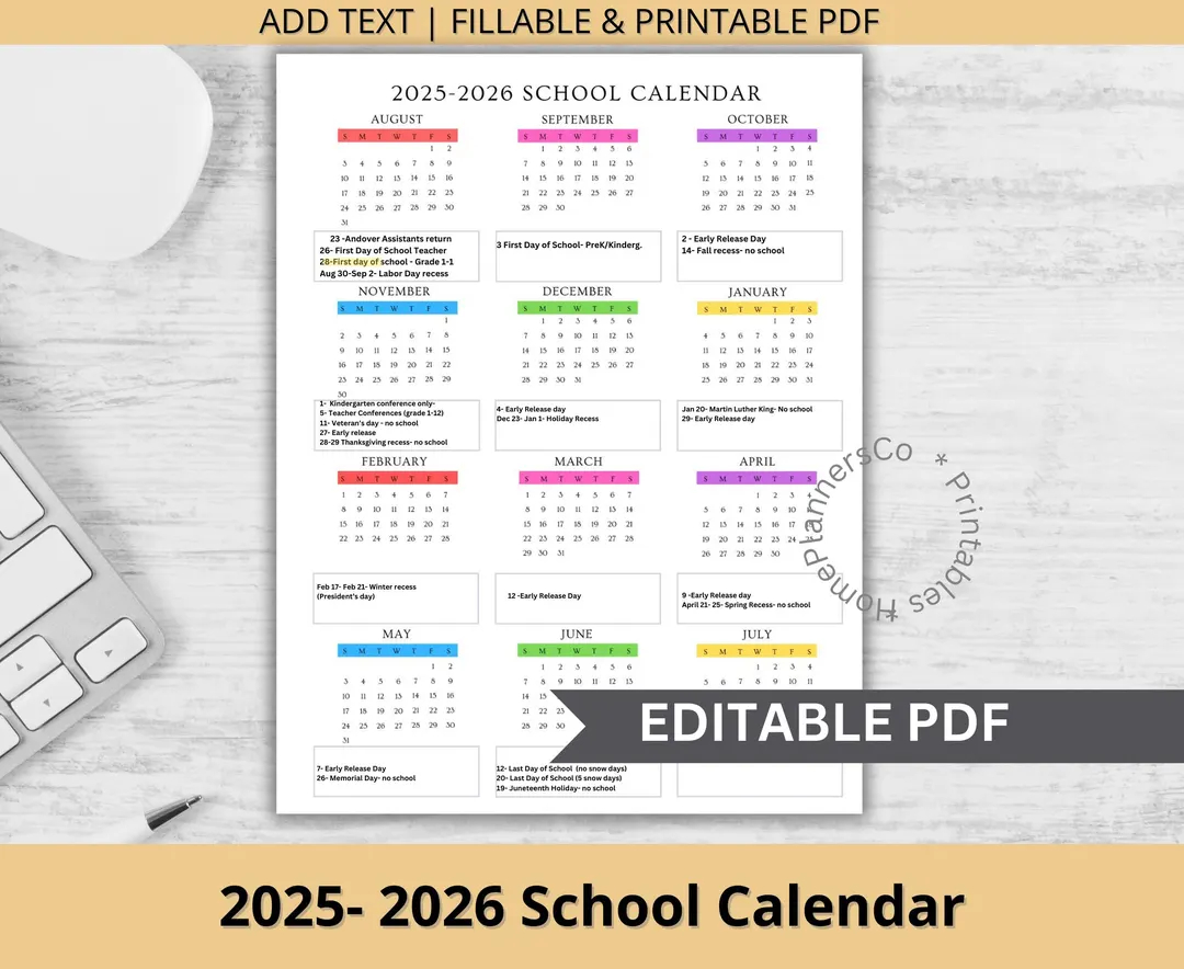 2025 2026 School Calendar Editable One year Planner PDF Etsy 2025 2026 School Calendar Editable One year Planner PDF Etsy