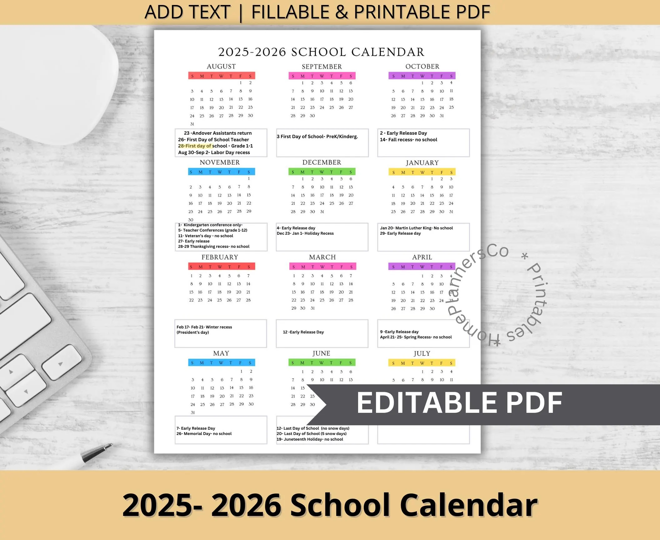 2025 2026 School Calendar Editable One year Planner PDF Etsy 2025 2026 School Calendar Editable One year Planner PDF Etsy