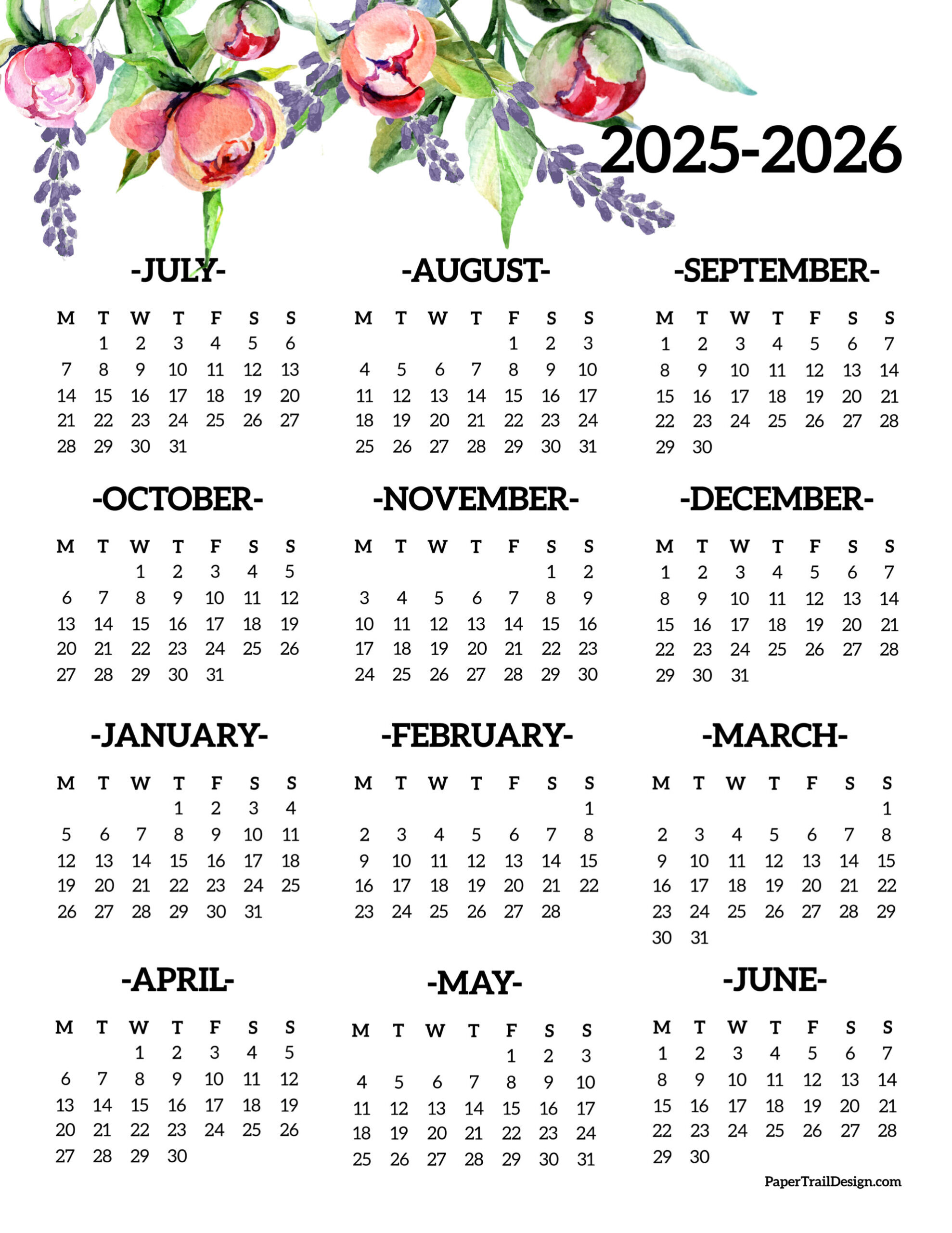 2025 2026 School Year Calendar Free Printable Paper Trail Design 2025 2026 School Year Calendar Free Printable Paper Trail Design