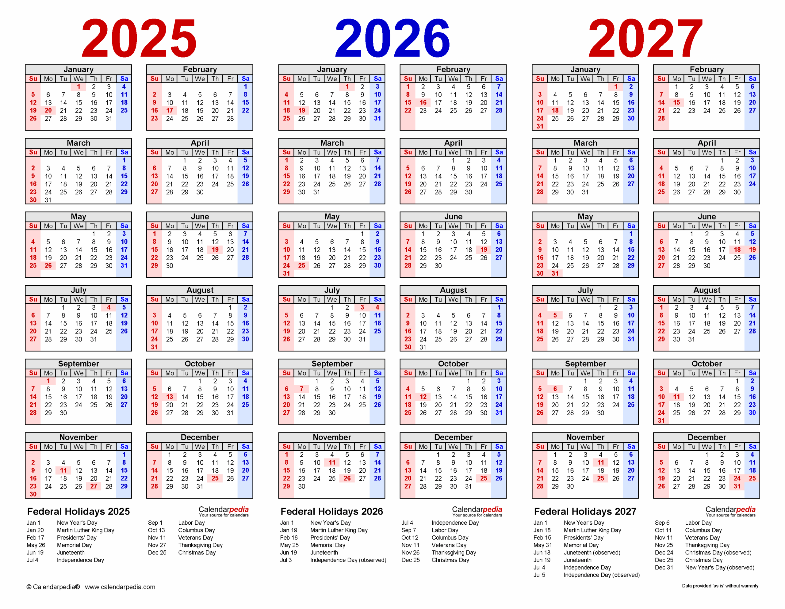 2025 2027 Three Year Calendar Free Printable Word Templates