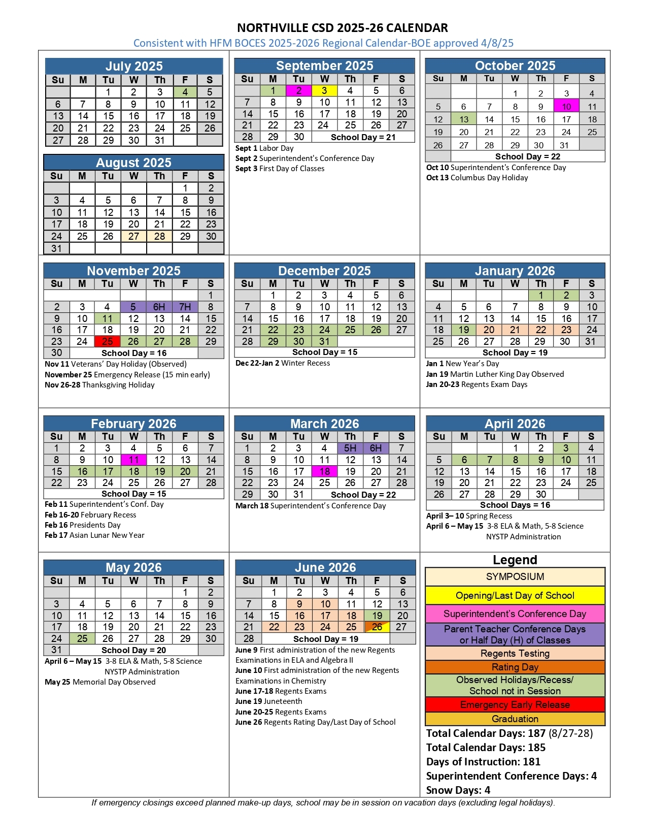 2025 26 District Calendar Northville Central School District 2025 26 District Calendar Northville Central School District