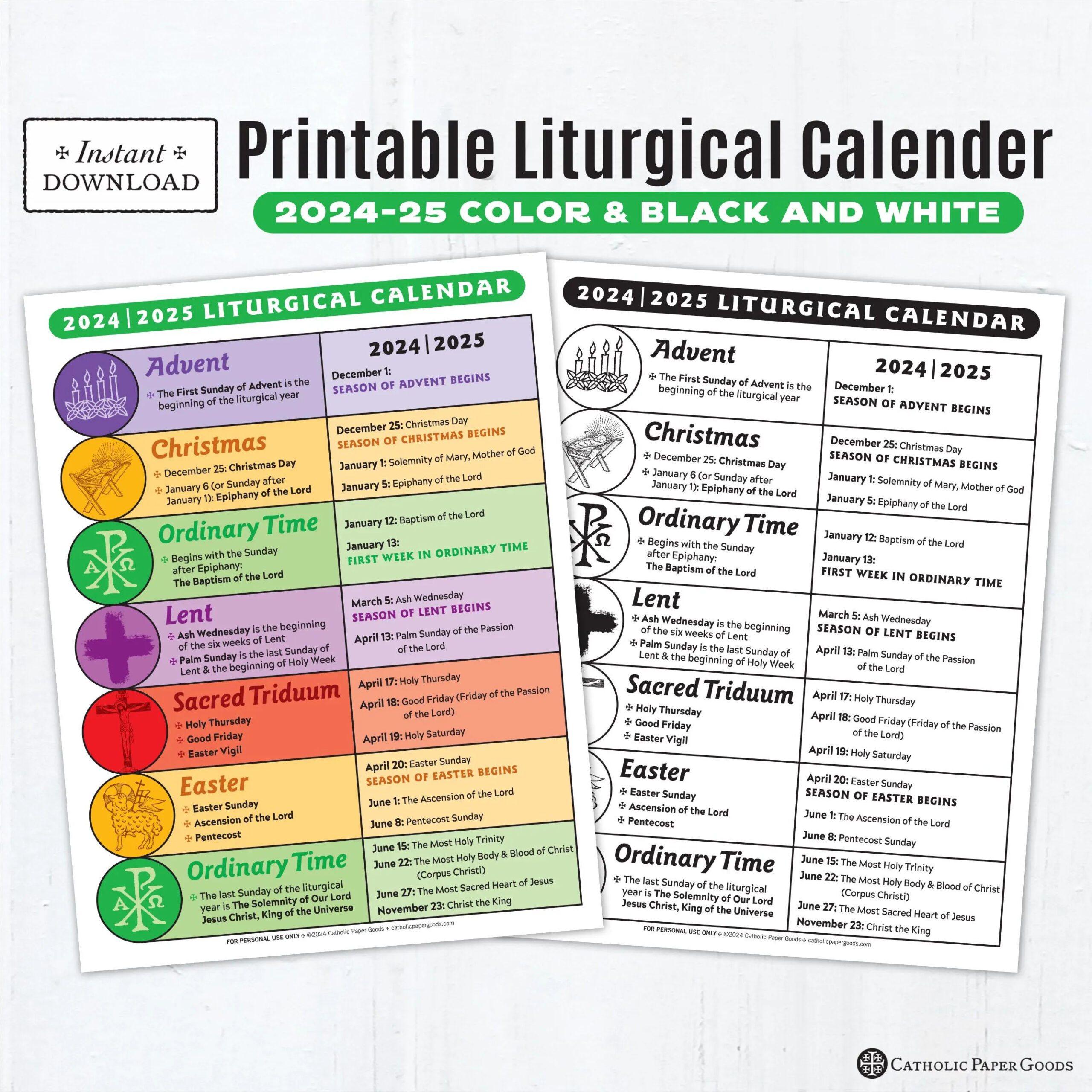 2025 26 Printable Catholic Liturgical Calendar 8 5x11 Color And BW Coloring Page Catholic Education Lent Advent Ordinary Time Etsy 2025 26 Printable Catholic Liturgical Calendar 8 5x11 Color And BW Coloring Page Catholic Education Lent Advent Ordinary Time Etsy