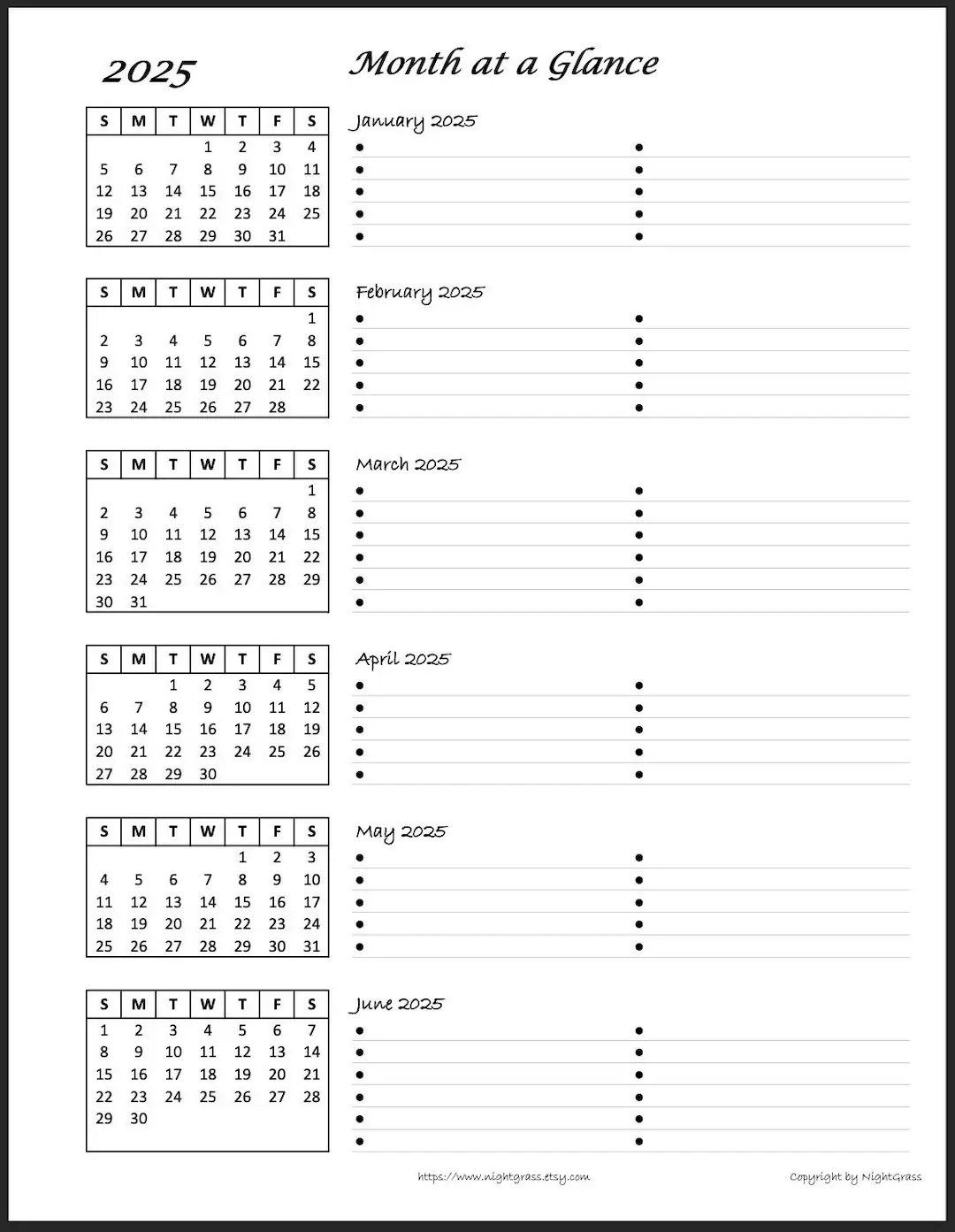 2025 6 month Minimalist Calendar US Letter digital Download Etsy