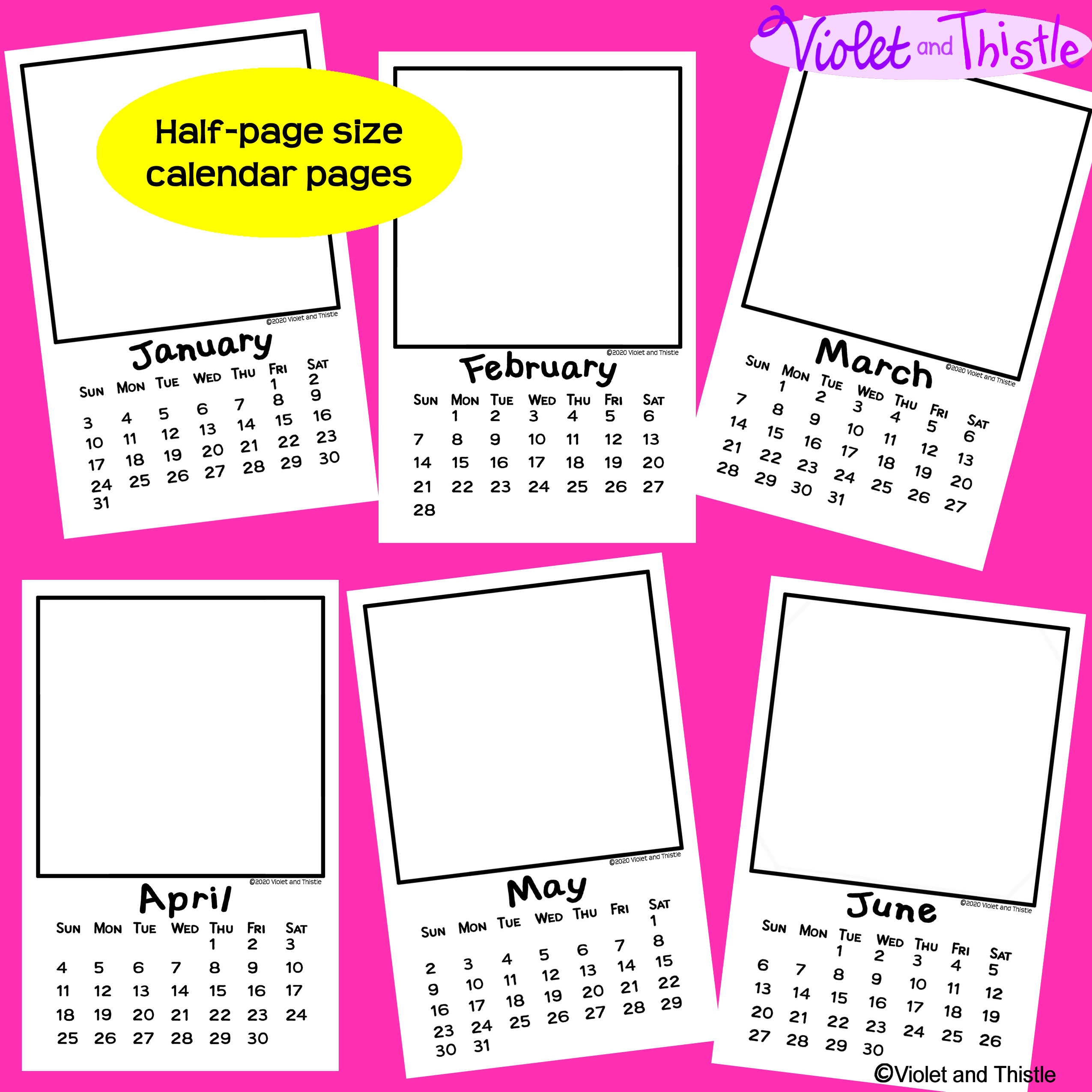 Printable Half Page Calendar