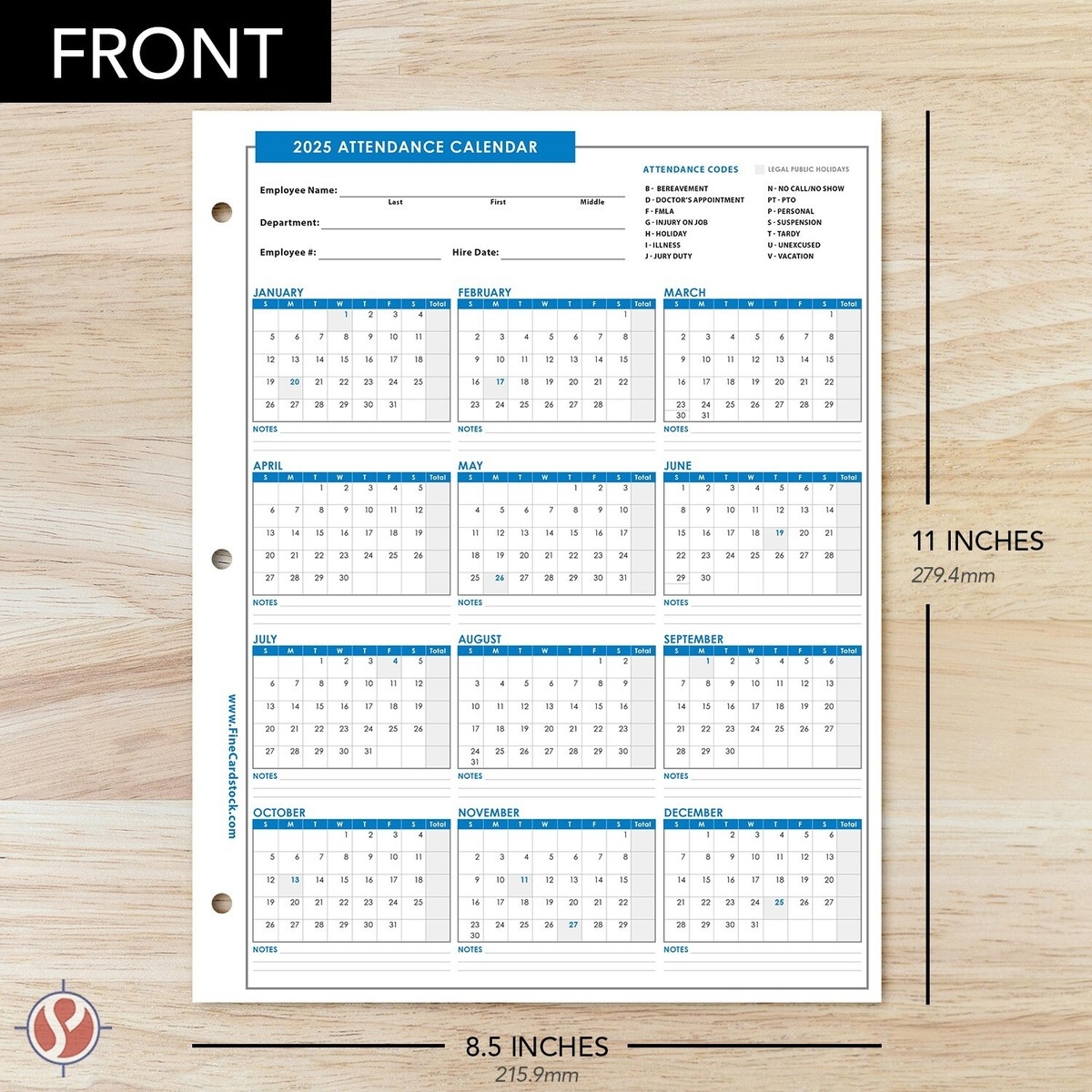 2025 Attendance Calendar Cardstock Employee Work Tracker 8 5 X 11 25 Qty EBay
