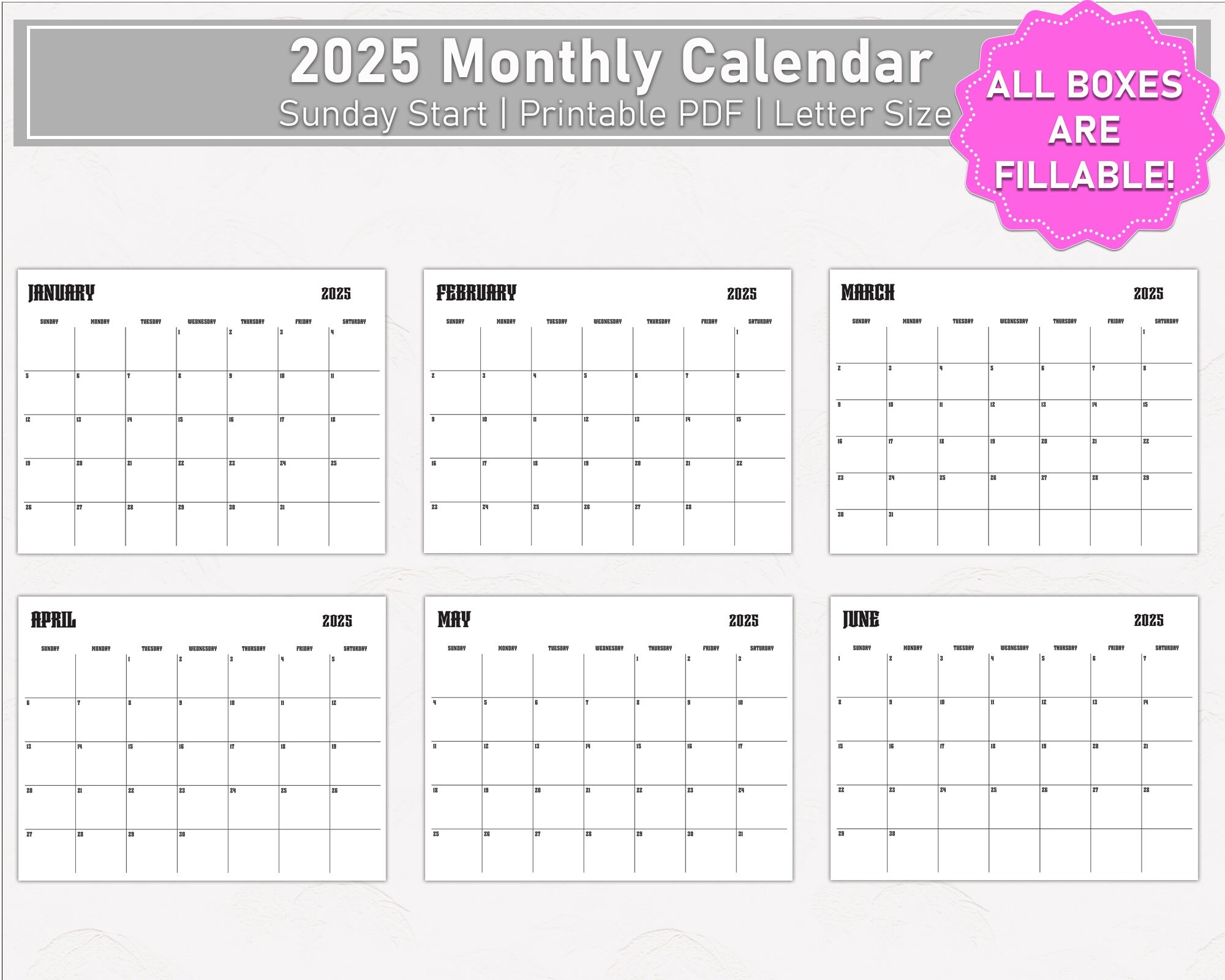 2025 Calendar 2025 Monthly Planner Fillable Minimalist Monthly Calendar Sunday Start Calendar 2025 Letter Size Wall Calendar Printable PDF Etsy 2025 Calendar 2025 Monthly Planner Fillable Minimalist Monthly Calendar Sunday Start Calendar 2025 Letter Size Wall Calendar Printable PDF Etsy