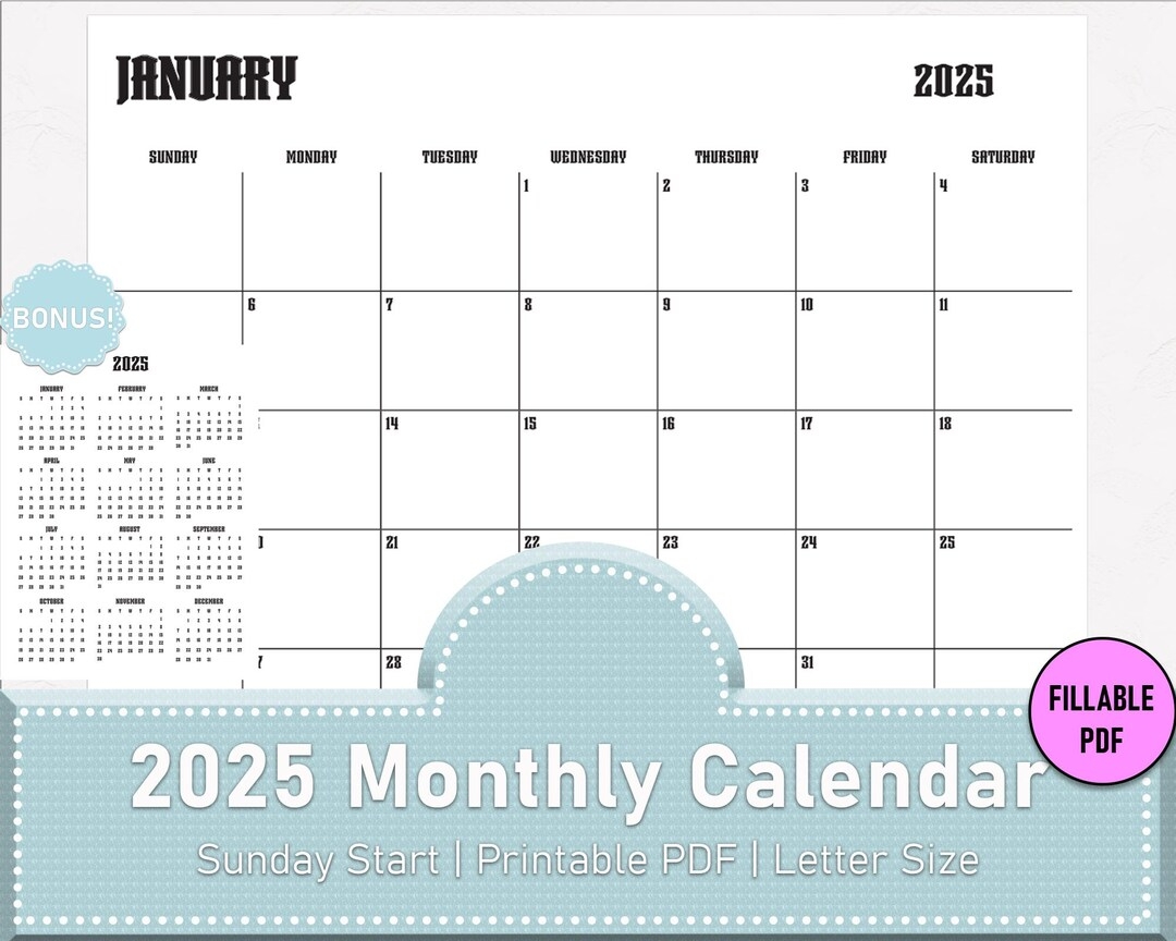 2025 Calendar 2025 Monthly Planner Fillable Minimalist Monthly Calendar Sunday Start Calendar 2025 Letter Size Wall Calendar Printable PDF Etsy 2025 Calendar 2025 Monthly Planner Fillable Minimalist Monthly Calendar Sunday Start Calendar 2025 Letter Size Wall Calendar Printable PDF Etsy