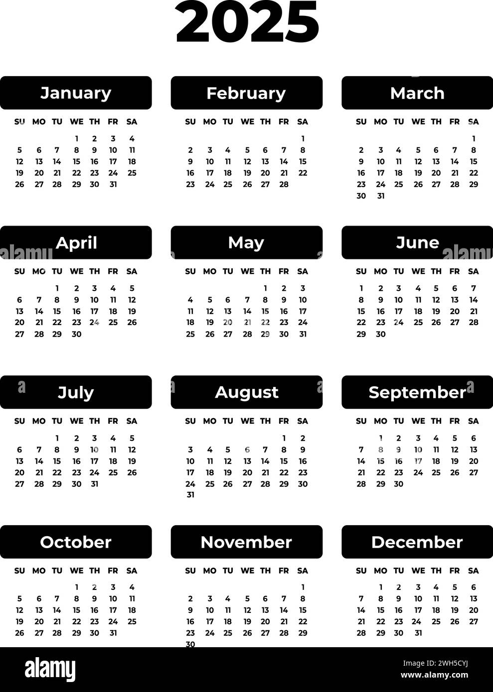 Printable Blackline Calendar 2025