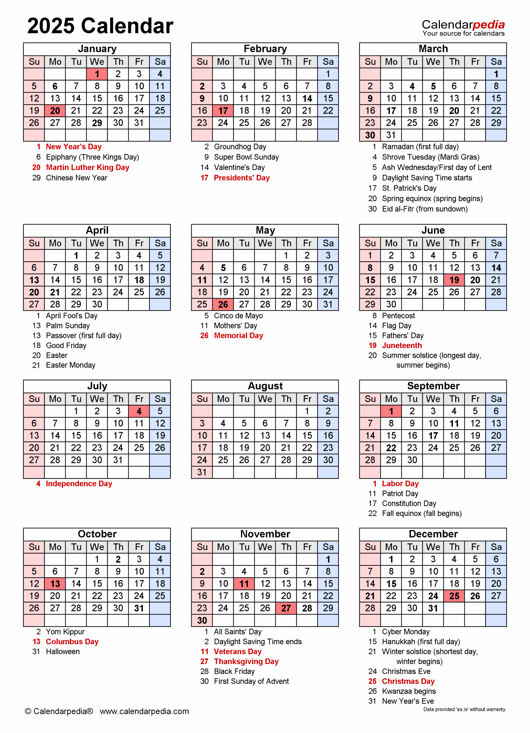 2025 Calendar Free Printable PDF Templates Calendarpedia