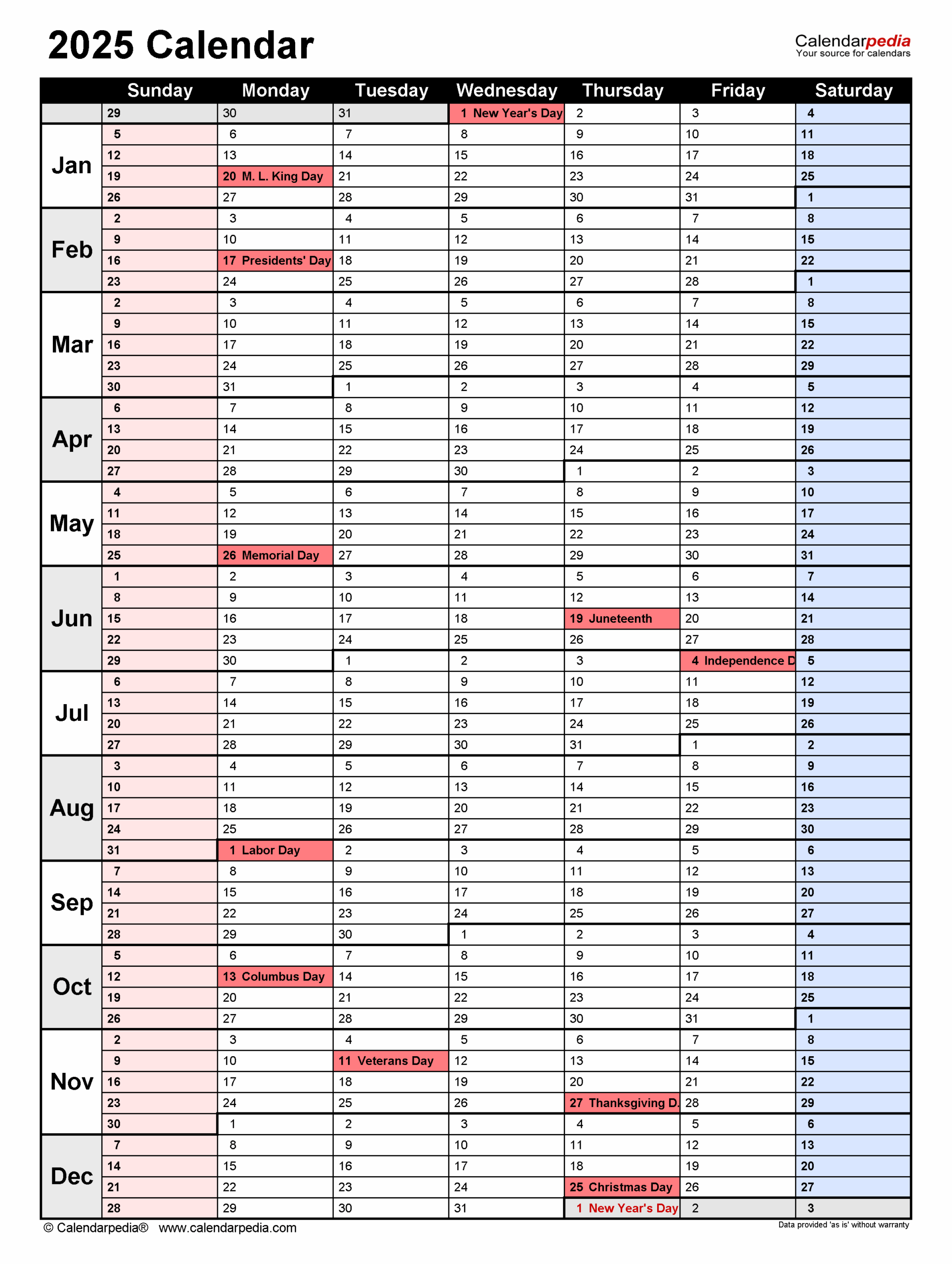 2025 Usa Calendar Year Planner Printable Free 2025 Usa Calendar Year Planner Printable Free