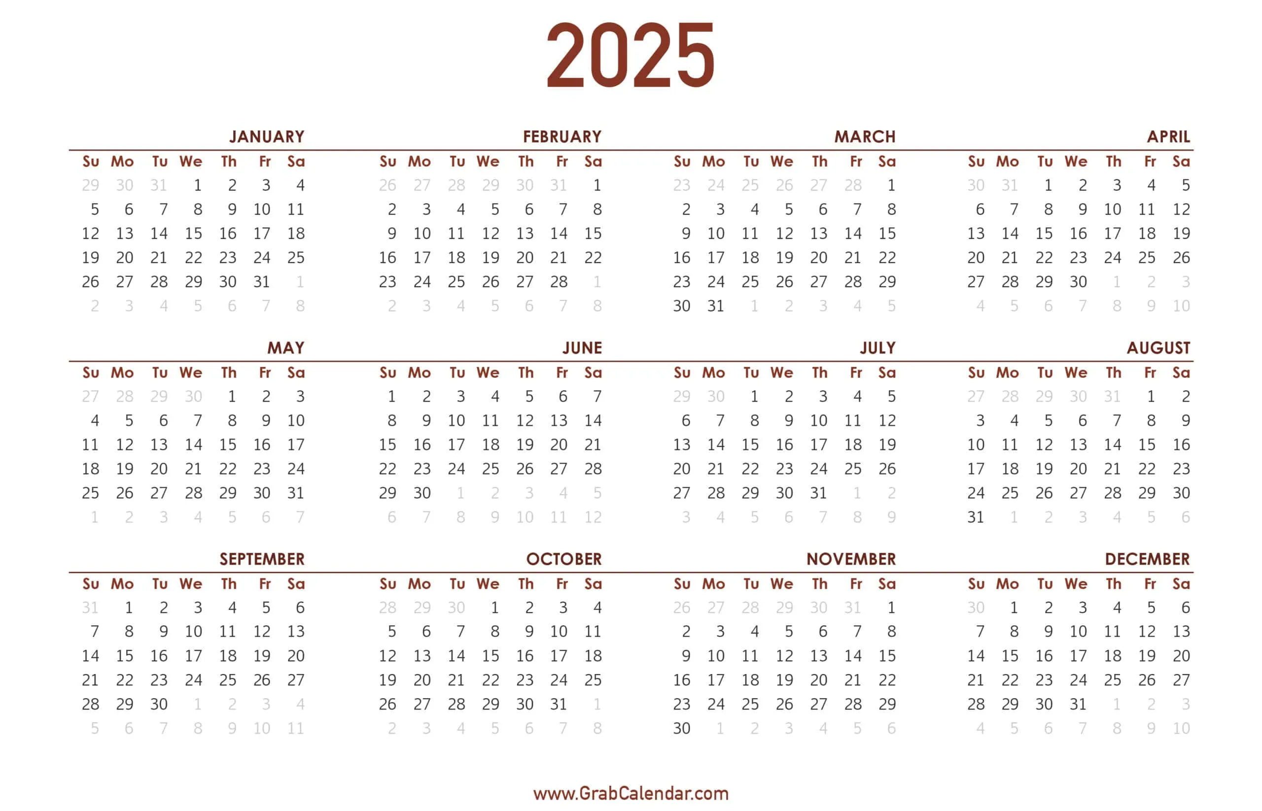 Printable Calendar Yearly 2025