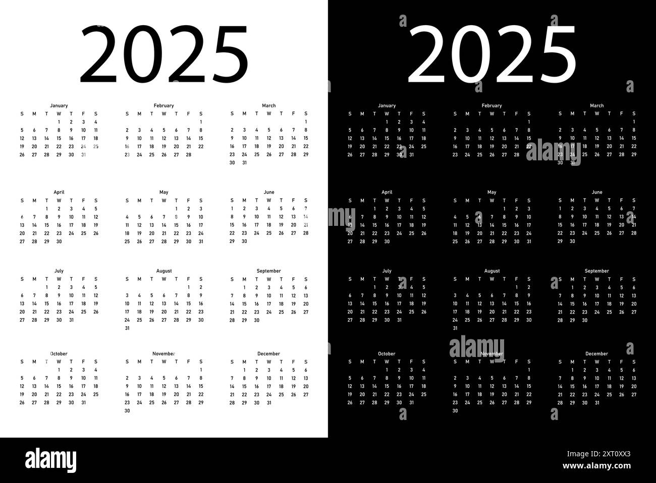 2025 Calendar Page Black And White Stock Photos Images Alamy