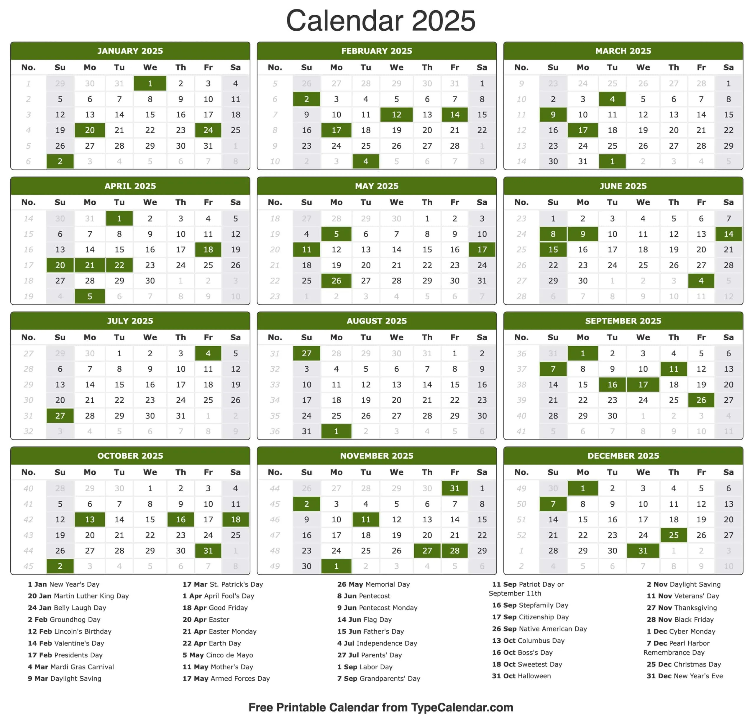 2025 Calendar Printable Calendar 2025 With Holidays 2025 Calendar Printable Calendar 2025 With Holidays