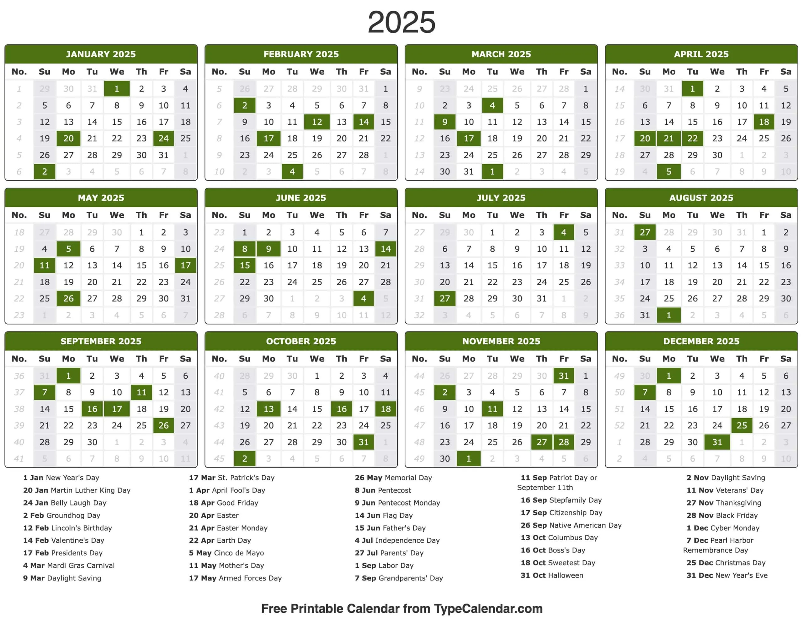 Calendar Printable Calendar 2025