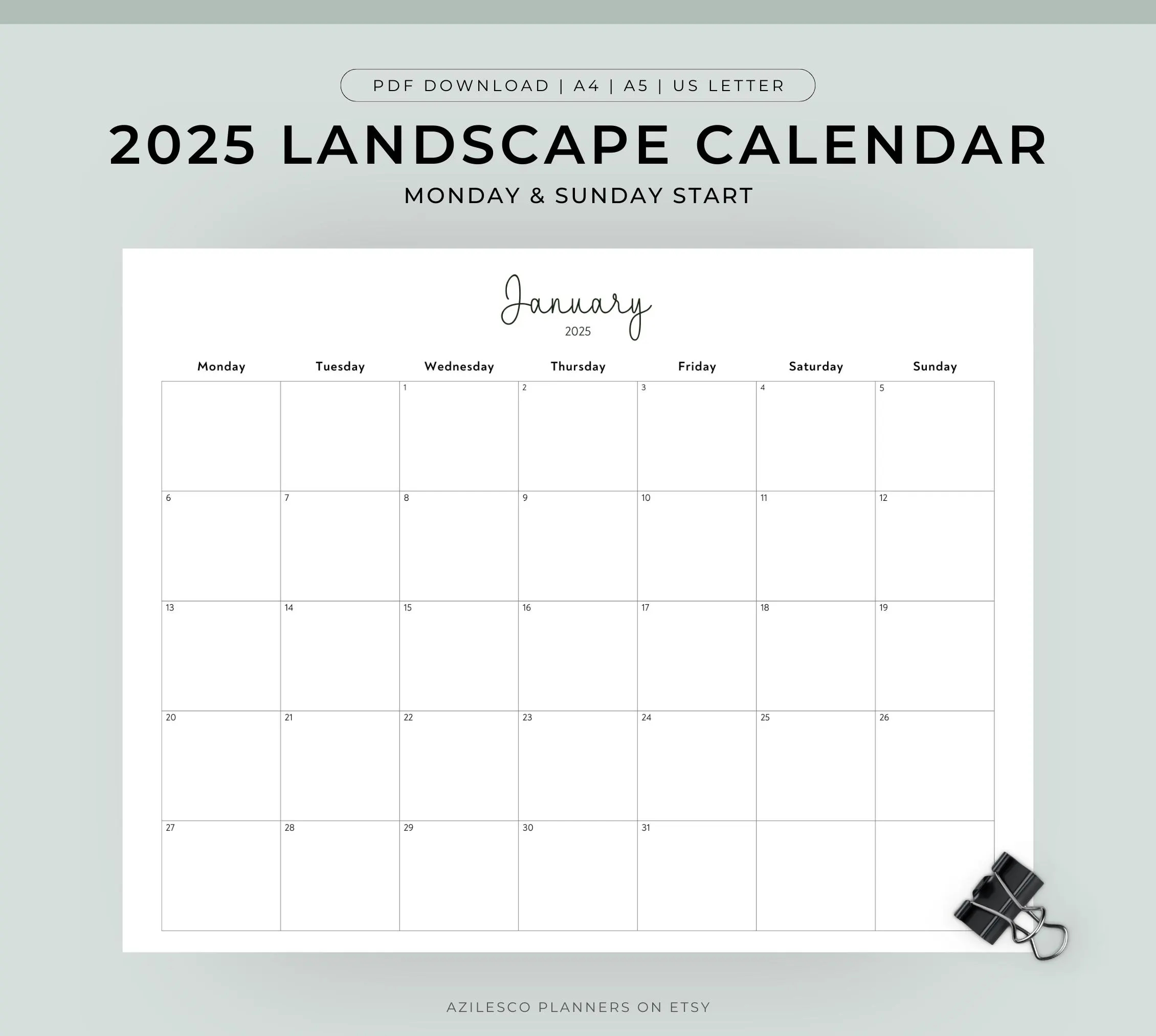 2025 calendar printable landscape minimalist monthly calendar 2025 calendar printable etsy