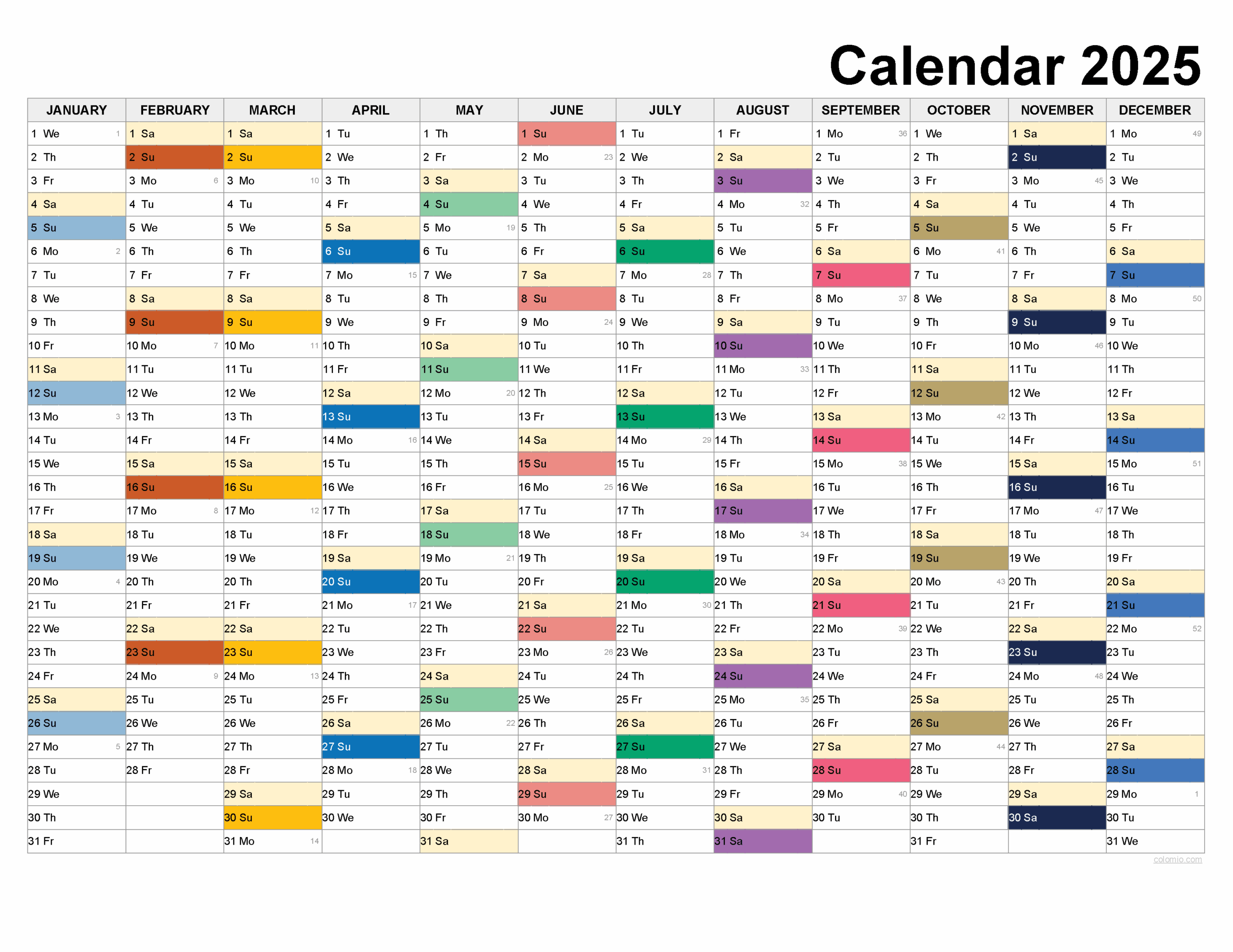 2025 Calendar Printable PDF Excel And Image File Free Download Easy To Print Annual Calendars