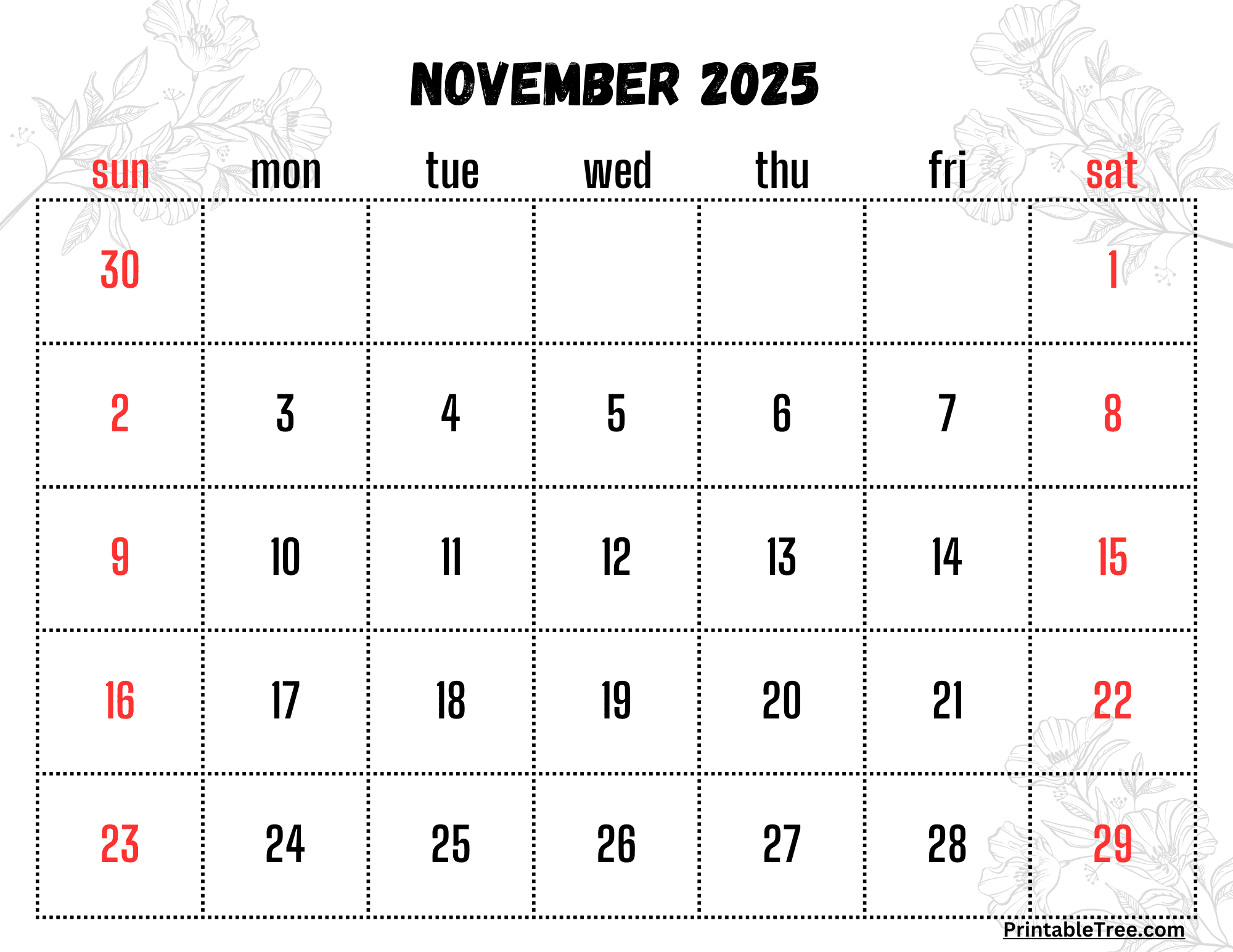 Free Printable Calendar Templates November 2025