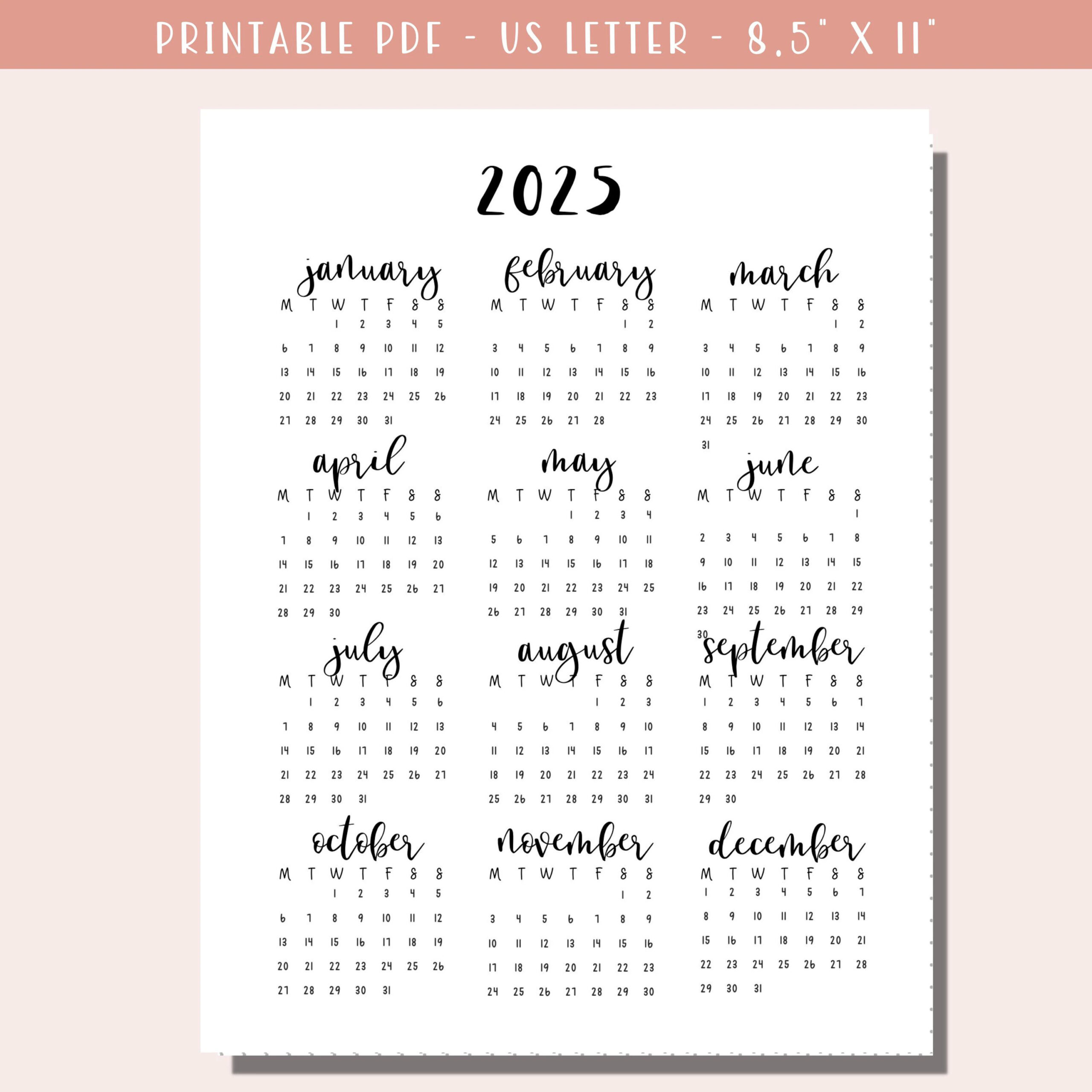 2025 Calendar Printable Planner 2025 Dotted Bullet Journal Page Monday Sunday Start A5 Journal Insert Minimalist PDF Download Etsy