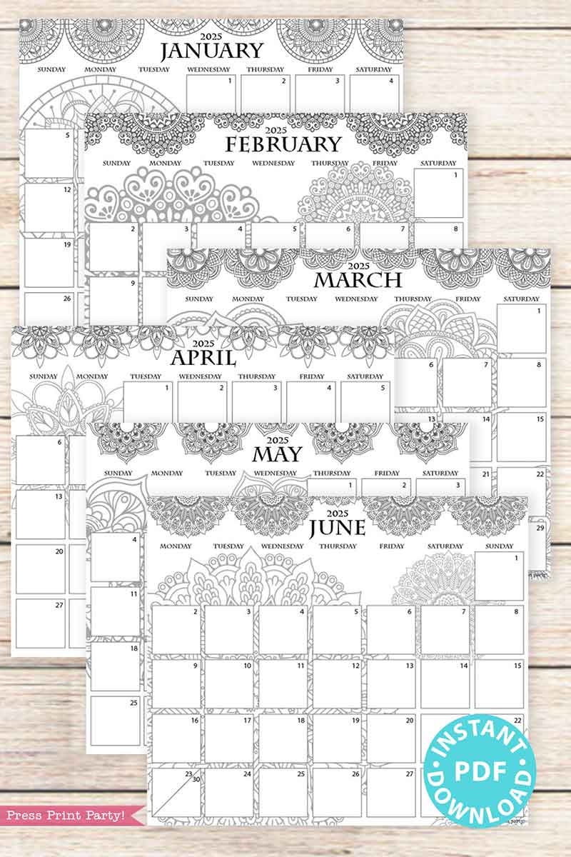 2025 Calendar Printable Set For Bullet Journals Or Binders Mandala for Bullet Journals Or Binders 