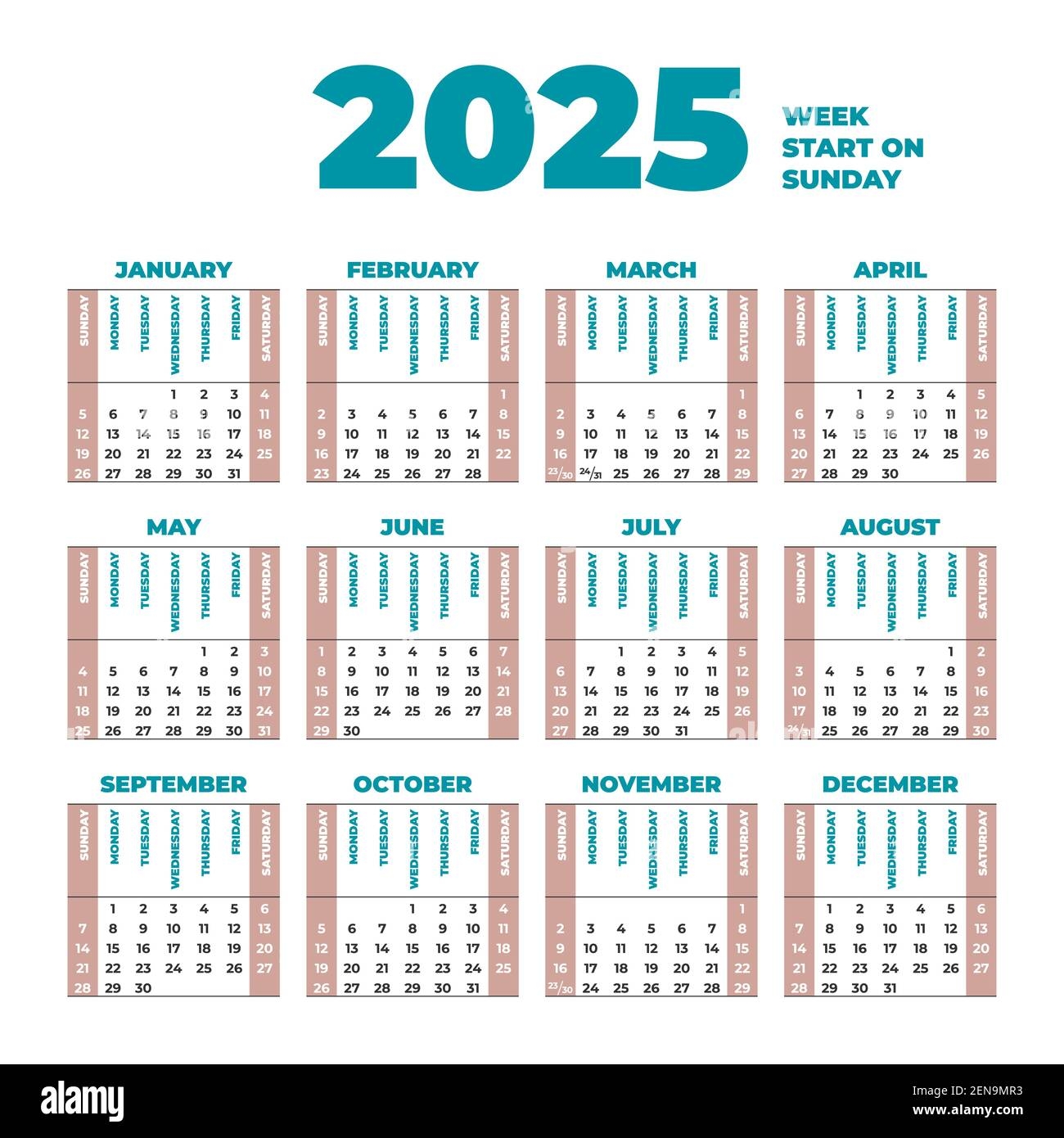 2025 Calendar Template With Weeks Start On Sunday Stock Vector Image Art Alamy 2025 Calendar Template With Weeks Start On Sunday Stock Vector Image Art Alamy