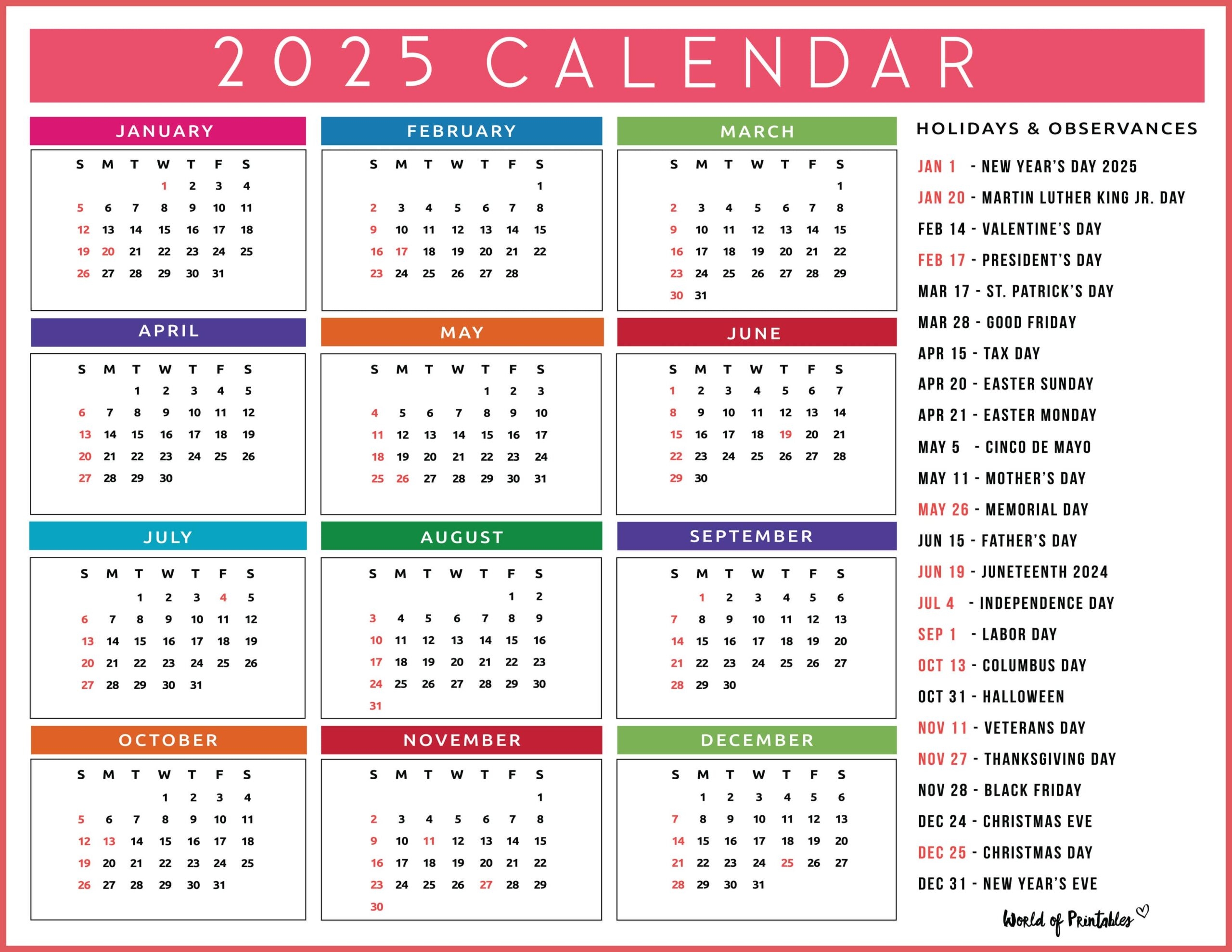 2025 Calendar With Holidays Free Printables In 28 Unique Styles World Of Printables 2025 Calendar With Holidays Free Printables In 28 Unique Styles World Of Printables