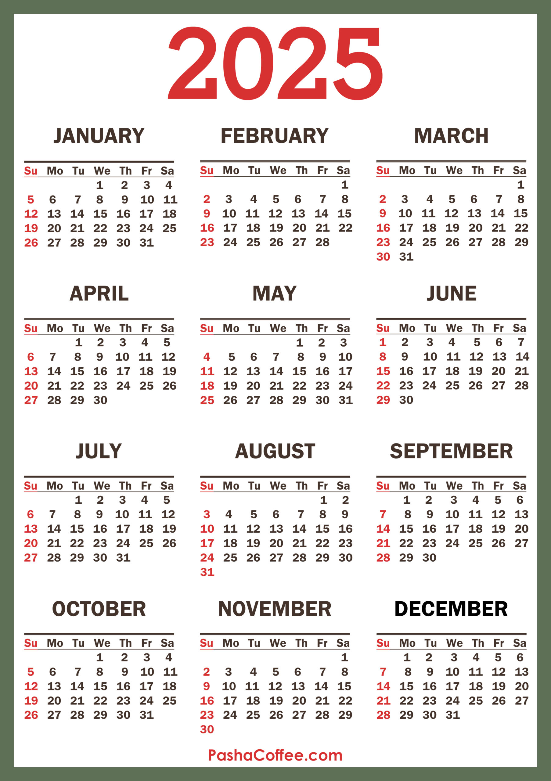 2025 Calendar With Holidays Printable Free Vertical Green PashaCoffee 2025 Calendar With Holidays Printable Free Vertical Green PashaCoffee