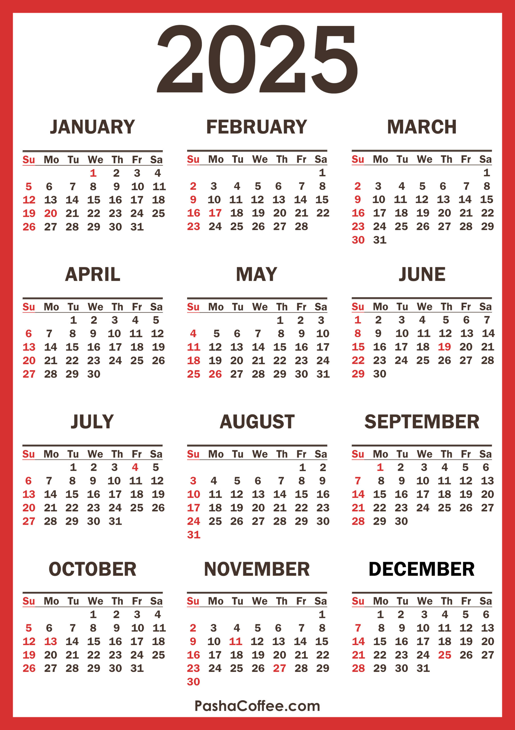 2025 Calendar With Holidays Printable Free Vertical PashaCoffee