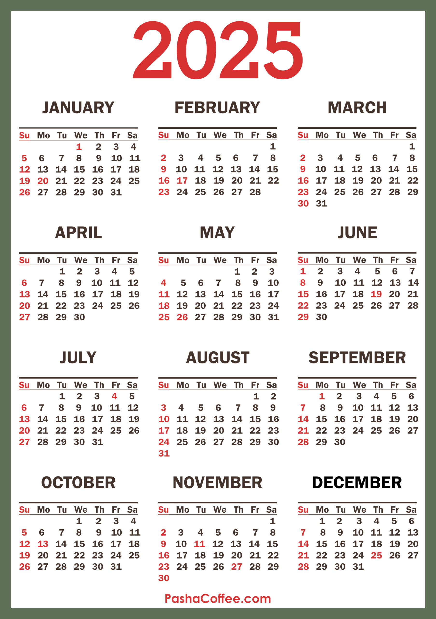 2025 Calendar With Holidays Printable Free Vertical PashaCoffee