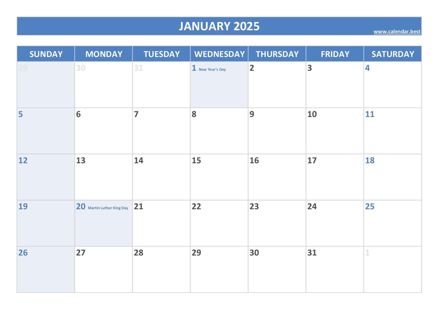 2025 Calendar With Holidays US Federal Holidays 2025 Calendar With Holidays US Federal Holidays